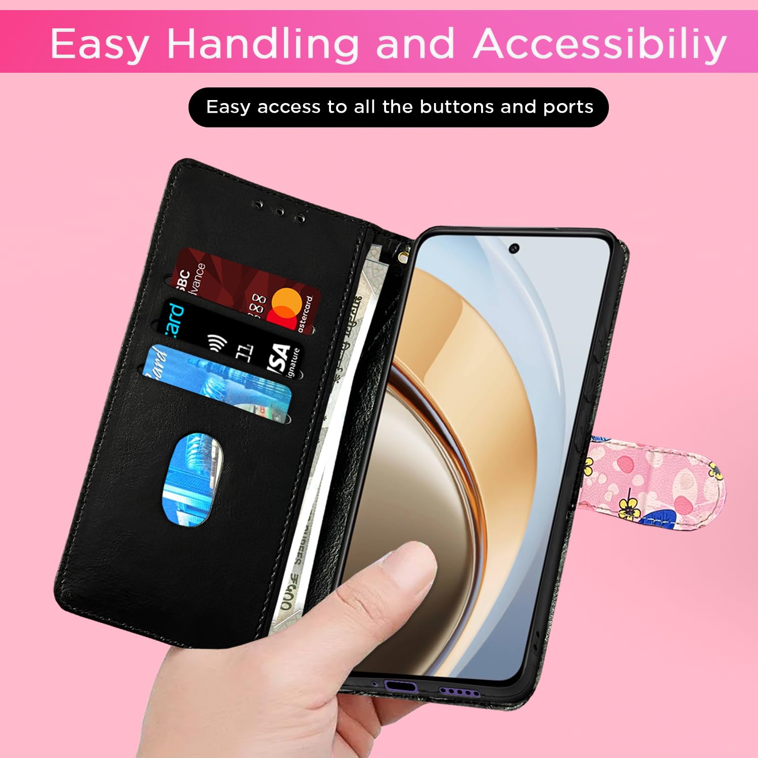 Pikkme Vivo Y300 5G Wallet pink flower flip cover – photo 7