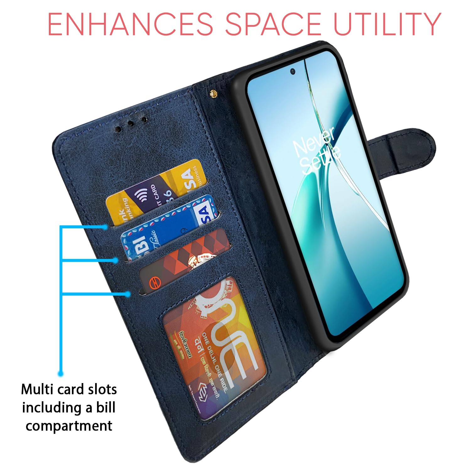 Pikkme OnePlus Nord CE 4 Lite 5G Contrast Flip Cover (Navy & Light Blue)