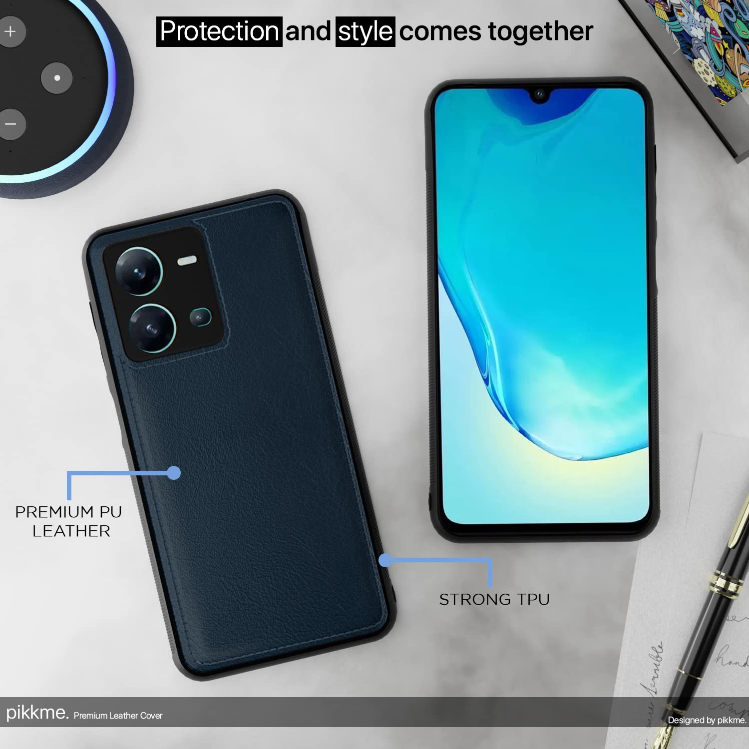 Pikkme Vivo V25 5G Leatherback Back Case | Blue