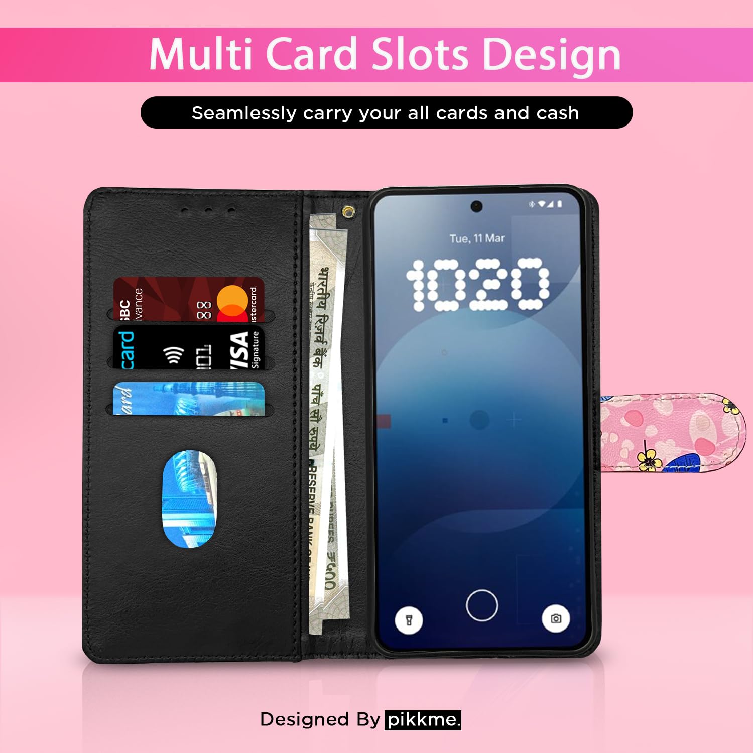 Pink flower wallet flip cover for Nothing Phone 3a 5G – Pikkme – photo 2