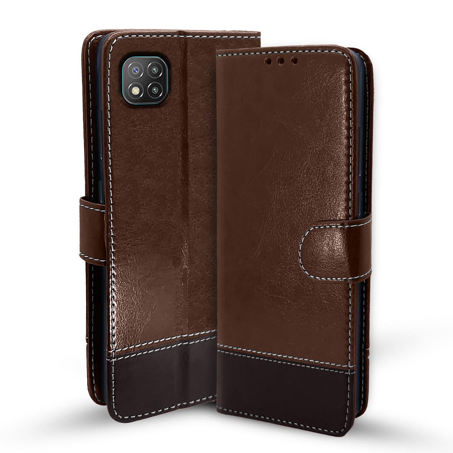 Poco C3 Magnetic wallet flip cover in brown & coffee by Pikkme