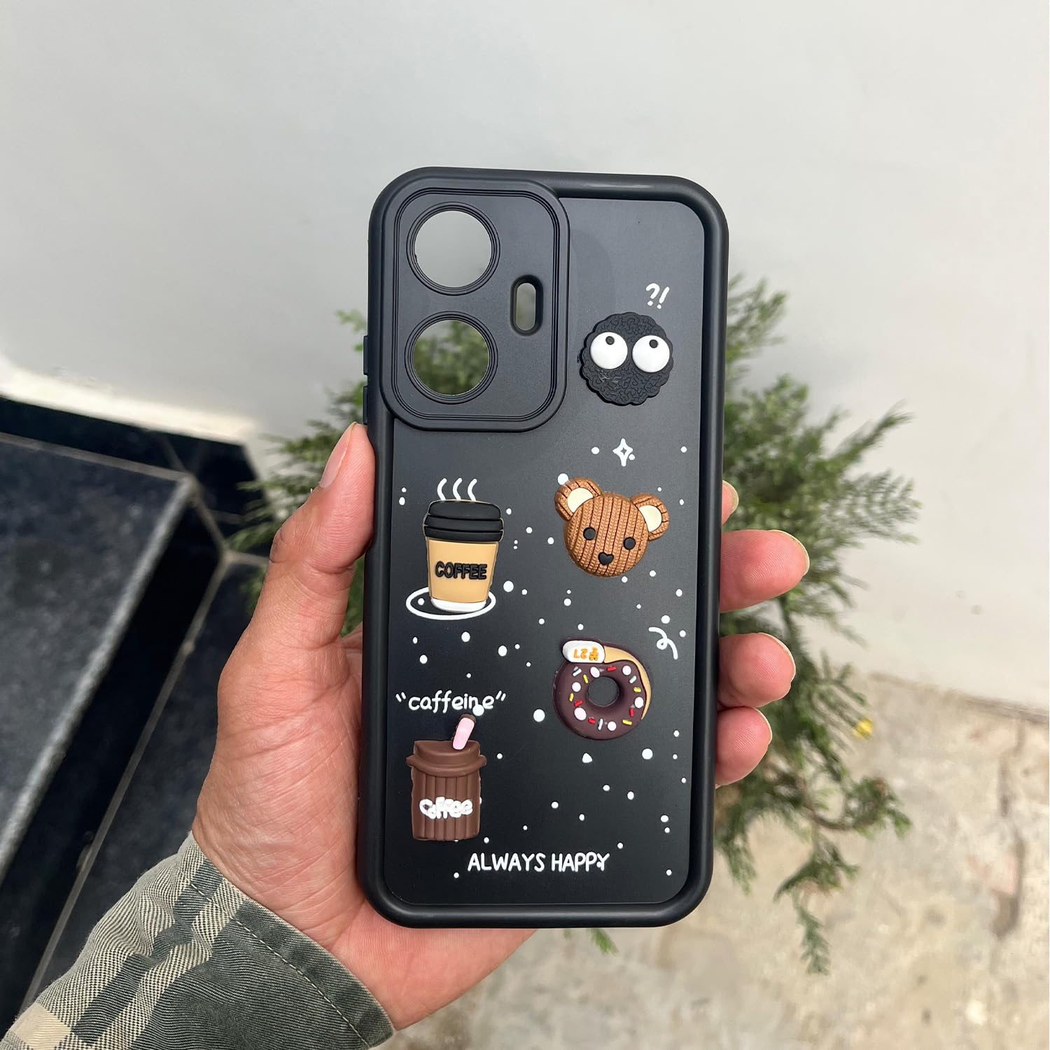 Pikkme Realme Narzo N55 / Realme C55 Cute Fun Cartoon 3D Bear Coffee Back Cover (Black)
