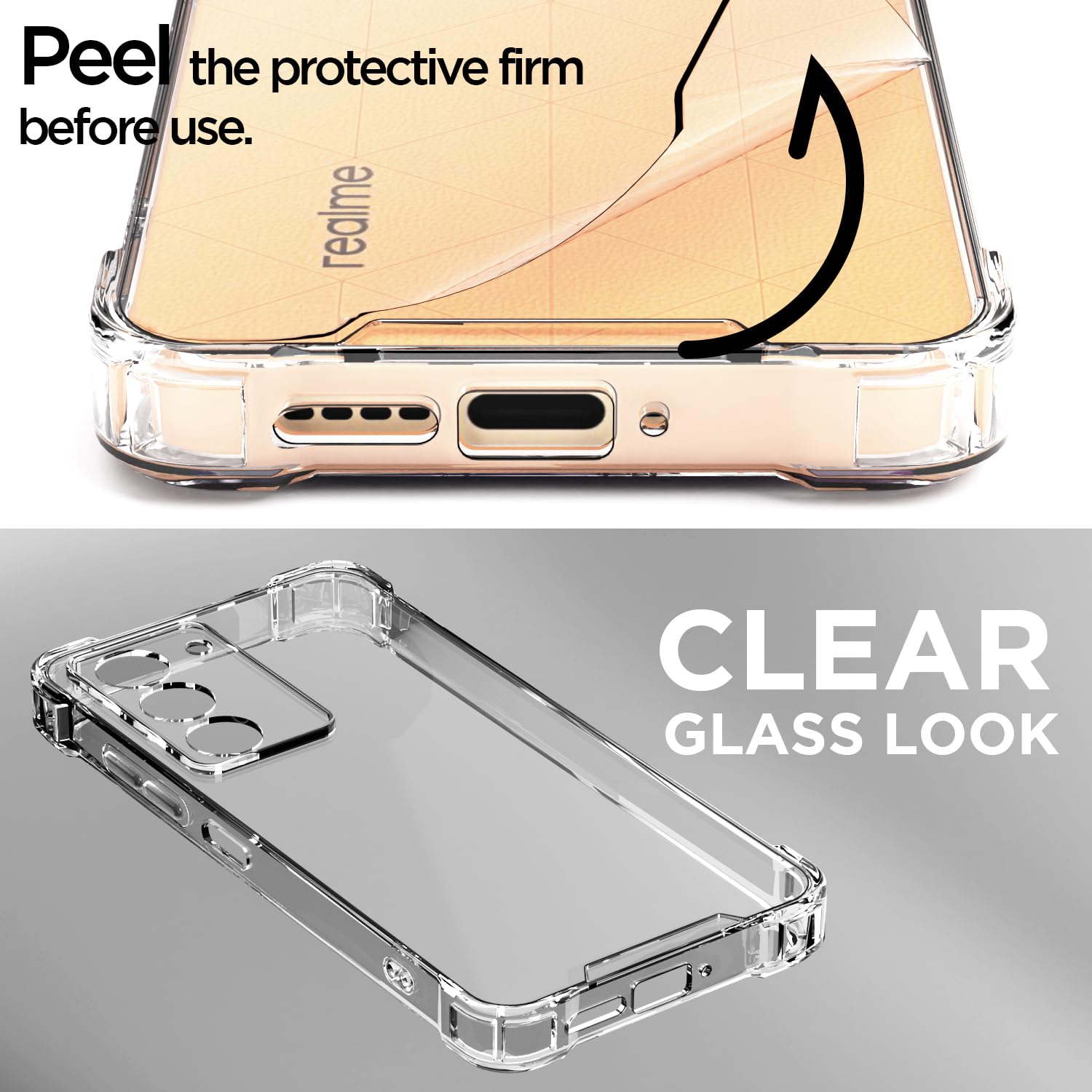 Pikkme Realme P3x 5G PC + TPU Clear Transparent Back Cover (Transparent)