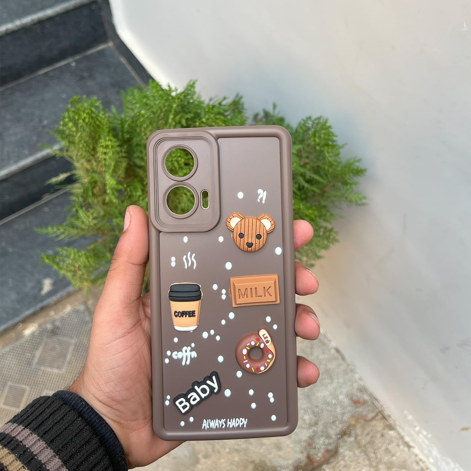 Pikkme Motorola Moto Edge 50 Fusion 5G Cute Fun Cartoon 3D Bear Coffee Back Cover (Brown)