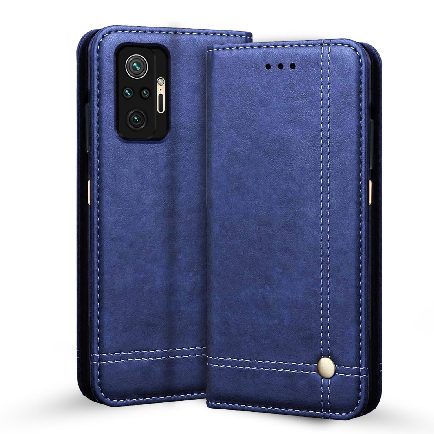 Pikkme Redmi Note 10 Pro Premium Leather Magnet Flip Cover (Blue)