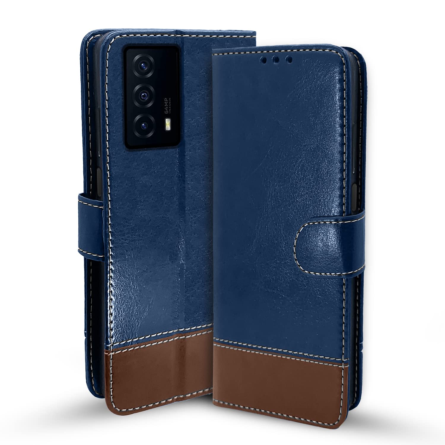 Pikkme blue & brown Magnetic mobile flip cover for iQOO Z5 5G