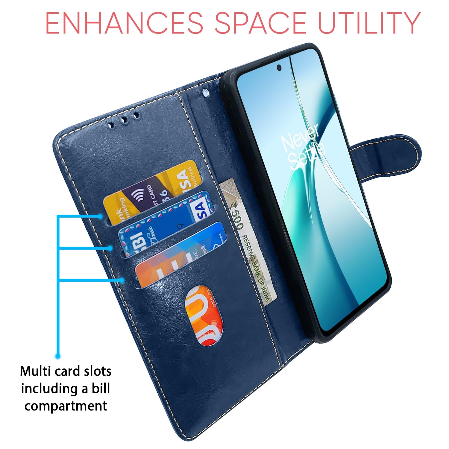 Pikkme blue & brown Magnetic wallet flip cover for OnePlus Nord CE 4 Lite 5G – photo 4