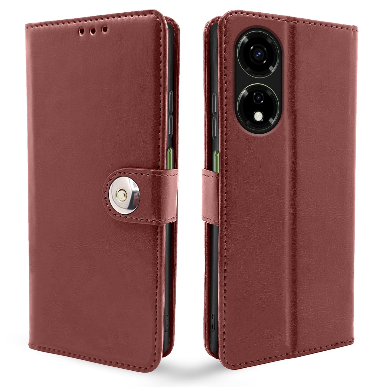 Itel P55 5G Button mobile flip cover in brown by Pikkme
