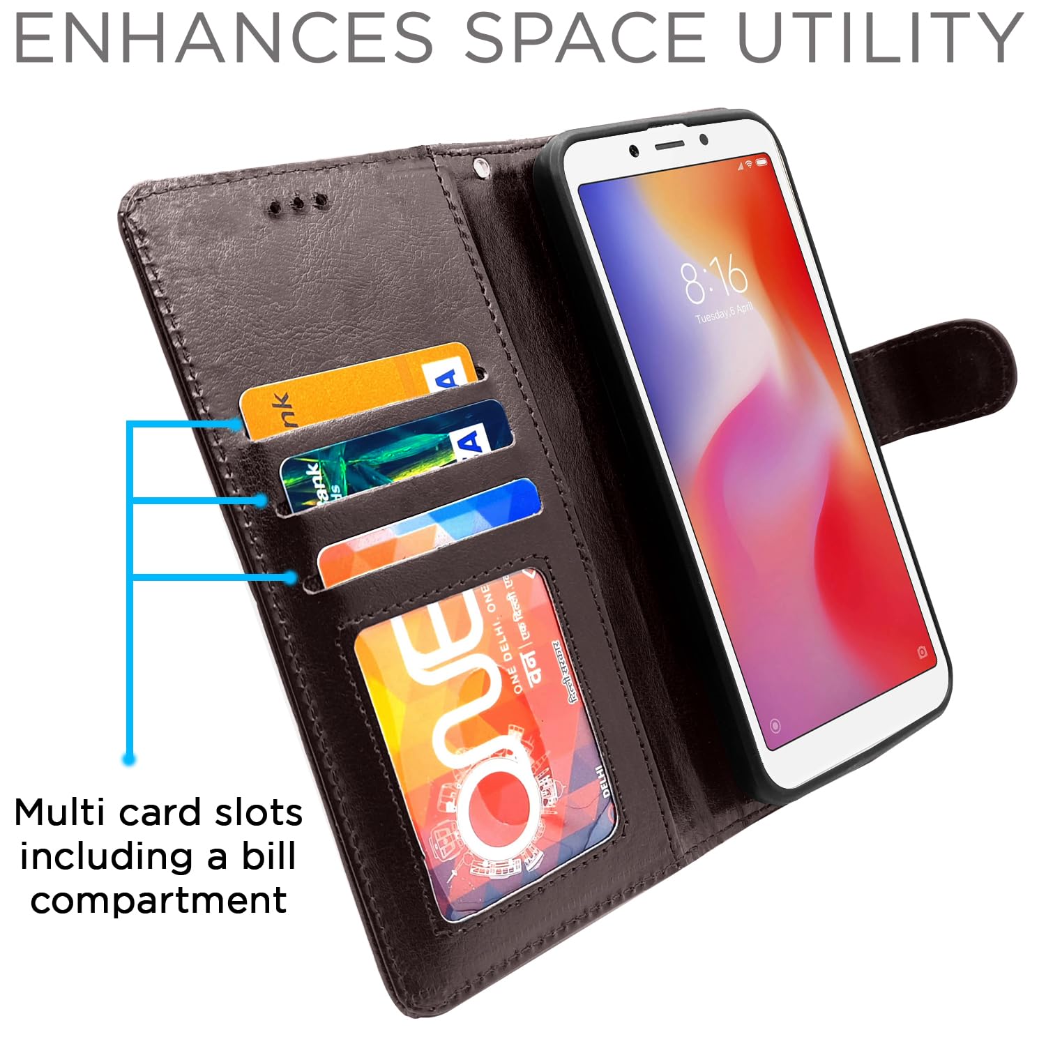 Pikkme Redmi 6 Vintage Flip Cover (Coffee)