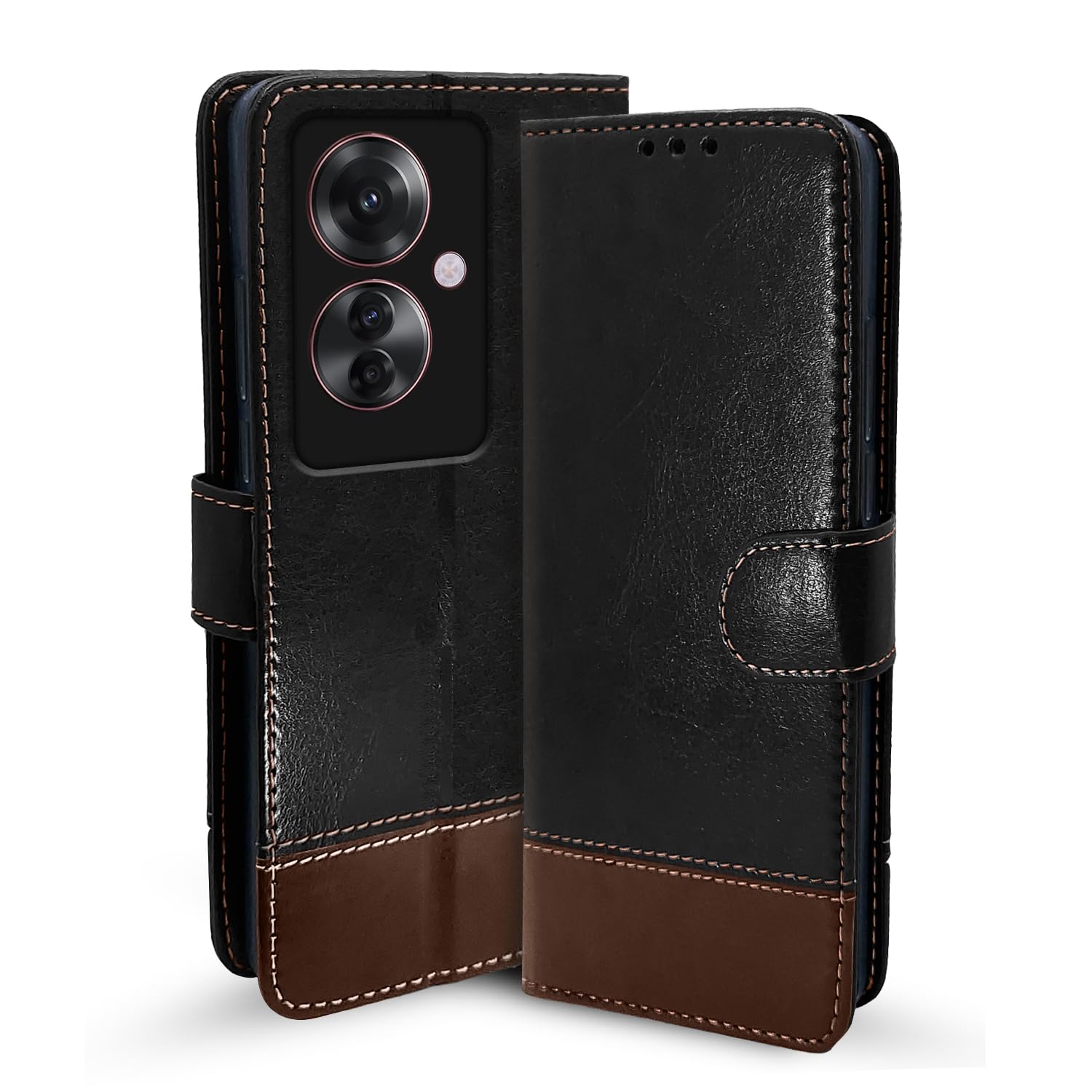 Oppo F25 Pro 5G flip case in black & brown by Pikkme