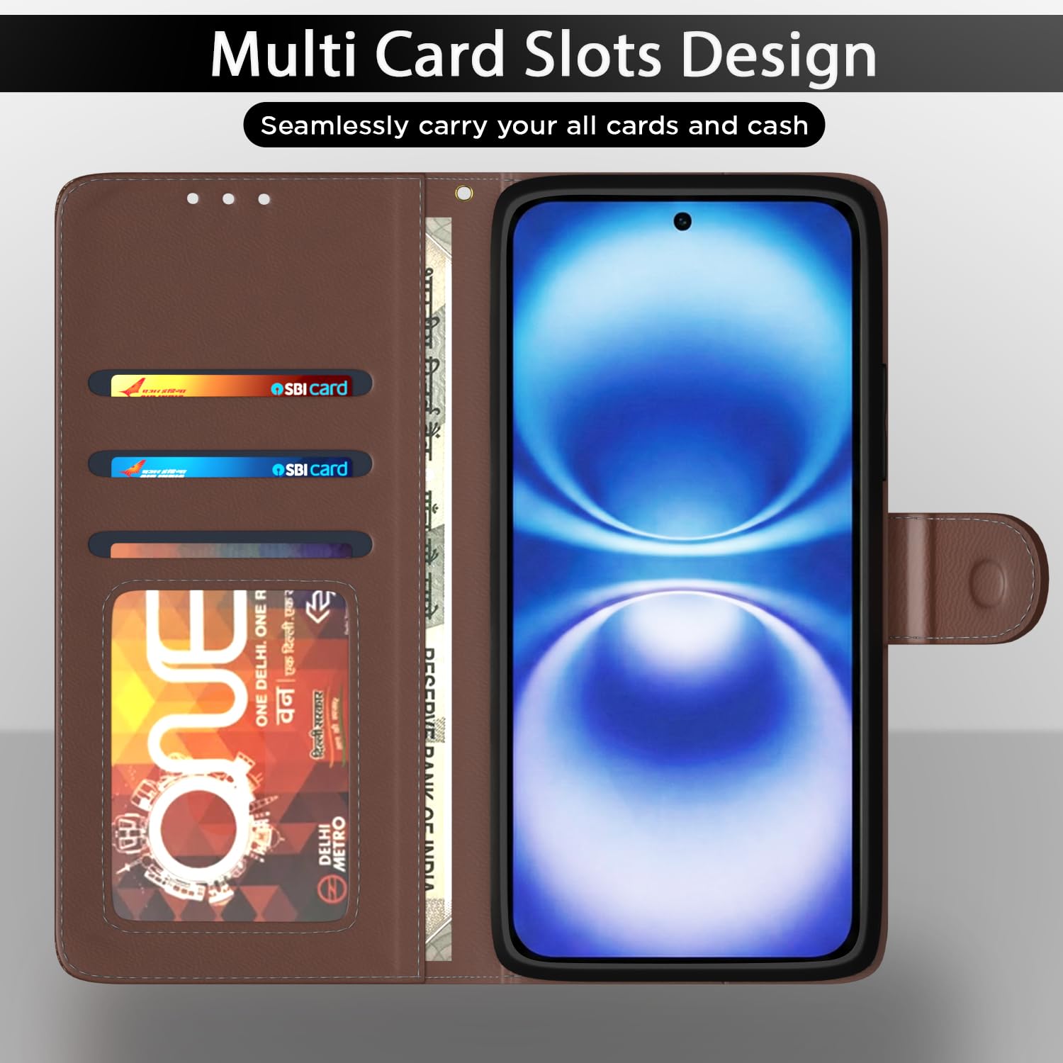 Pikkme tan Wallet wallet flip cover for Infinix Smart 20 – photo 5