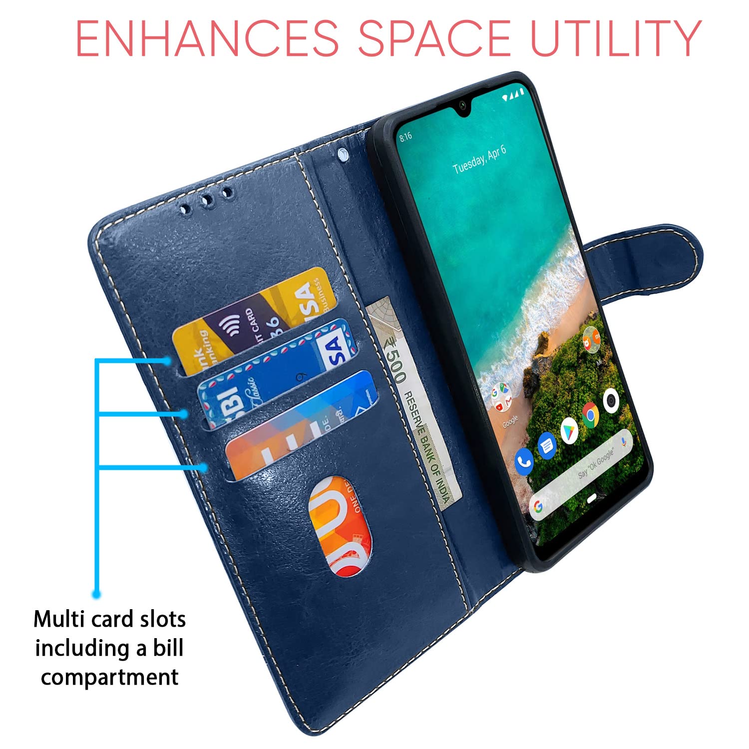 Pikkme Mi A3 blue & brown flip cover – photo 3