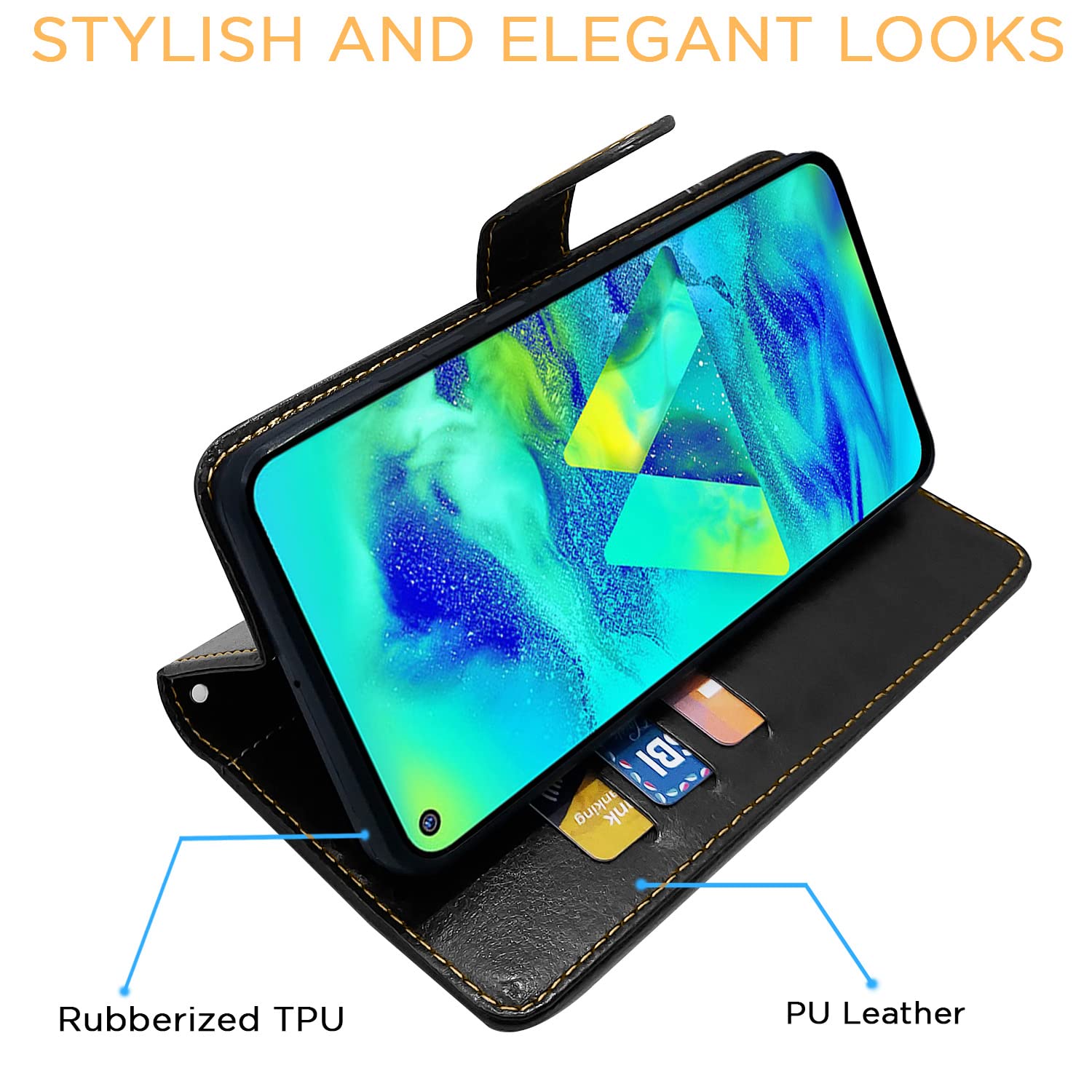 Black & brown Magnetic wallet flip cover for Samsung M40 – Pikkme – photo 5