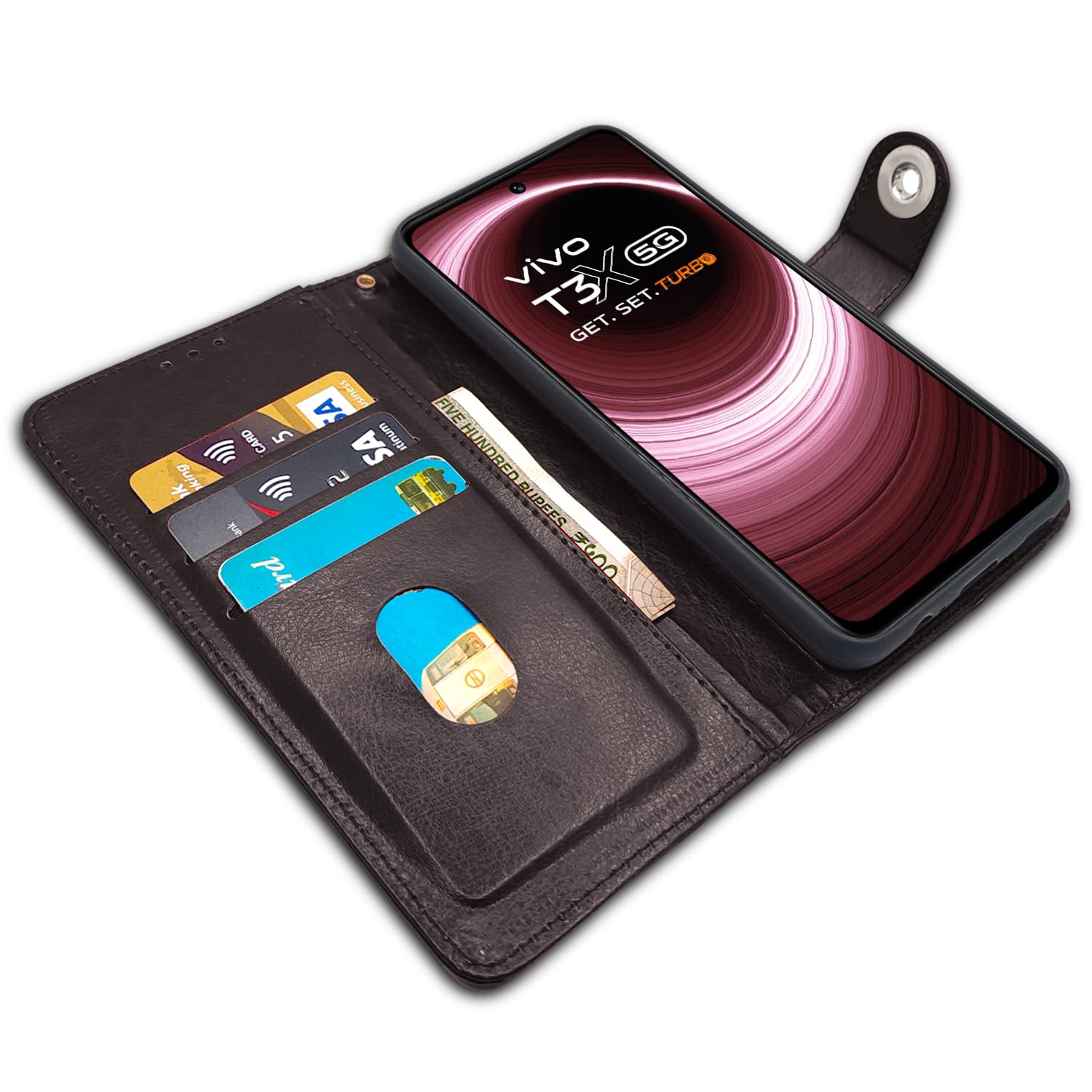 Vivo T3x/Y200i 5G Button mobile flip cover in coffee by Pikkme – photo 3