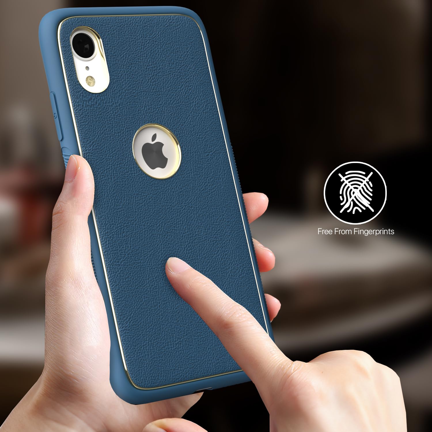Pikkme iPhone XR Gold Electroplated Premium Leather Chrome Back Cover (Blue)