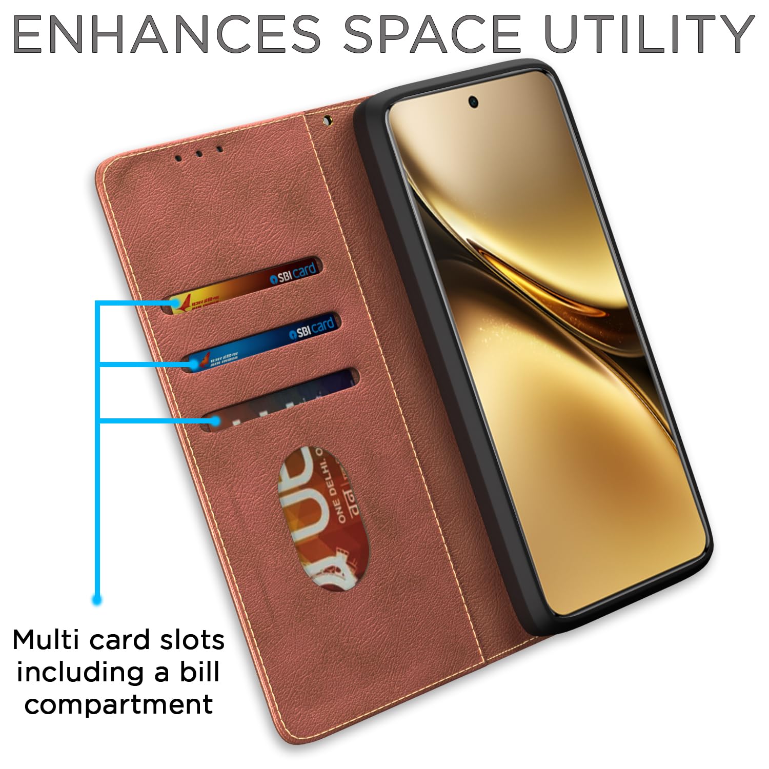 Brown wallet flip cover for Vivo X200 Pro 5G – Pikkme – photo 3