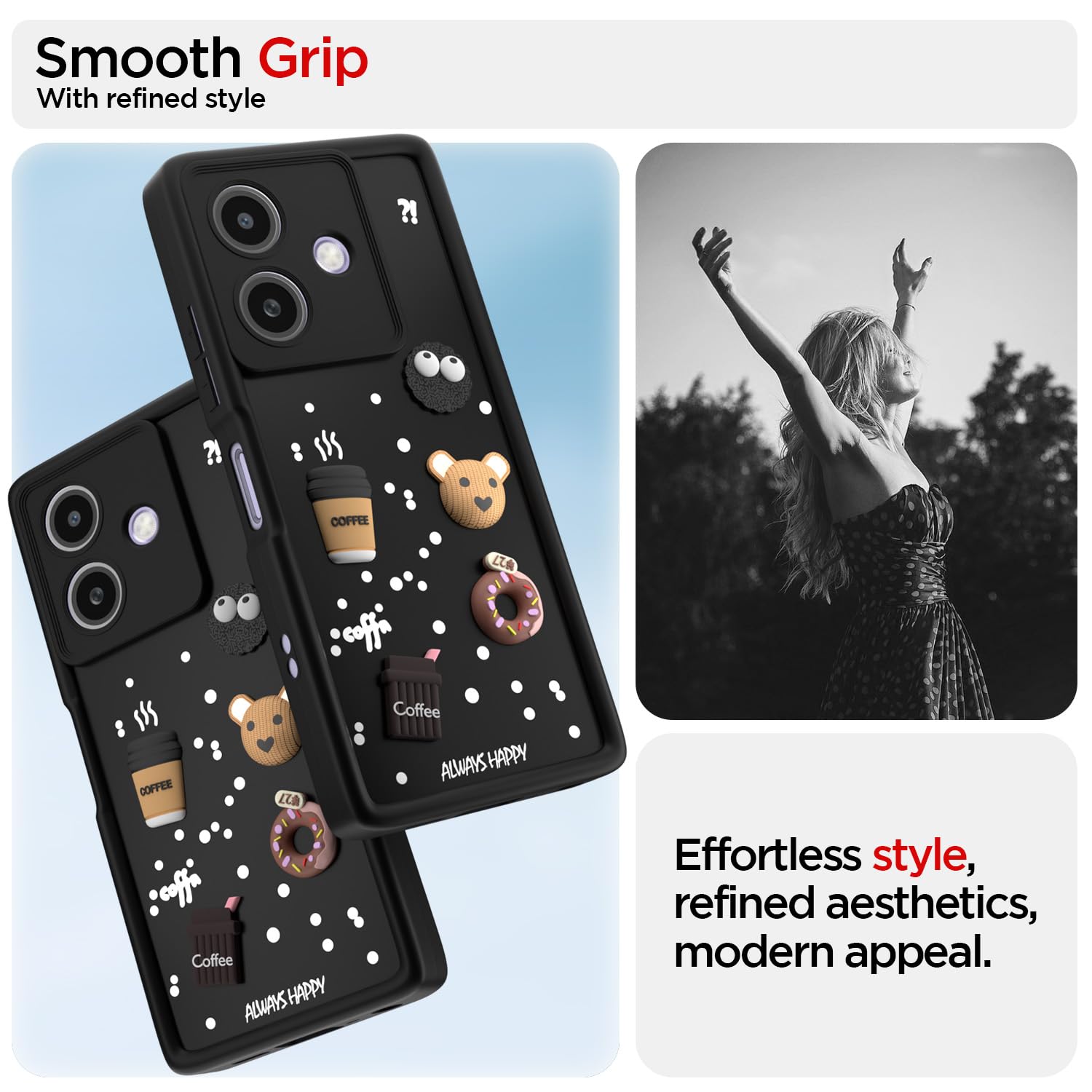 Pikkme Oppo A3x 5G / A3x 4G / A3 5G Cute Fun Cartoon 3D Bear Coffee Back Cover (Black)