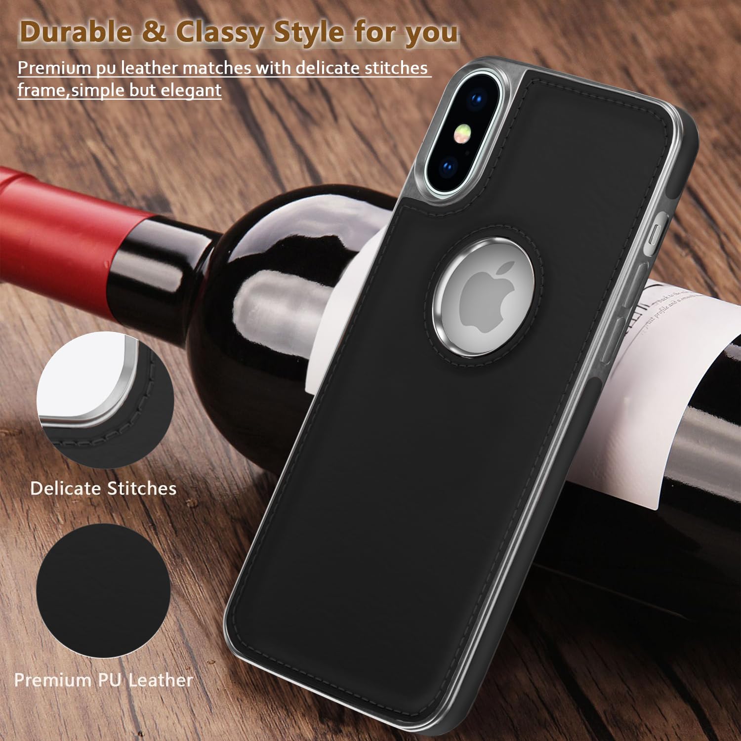 Pikkme iPhone x Leather Chrome Back Case (Black)