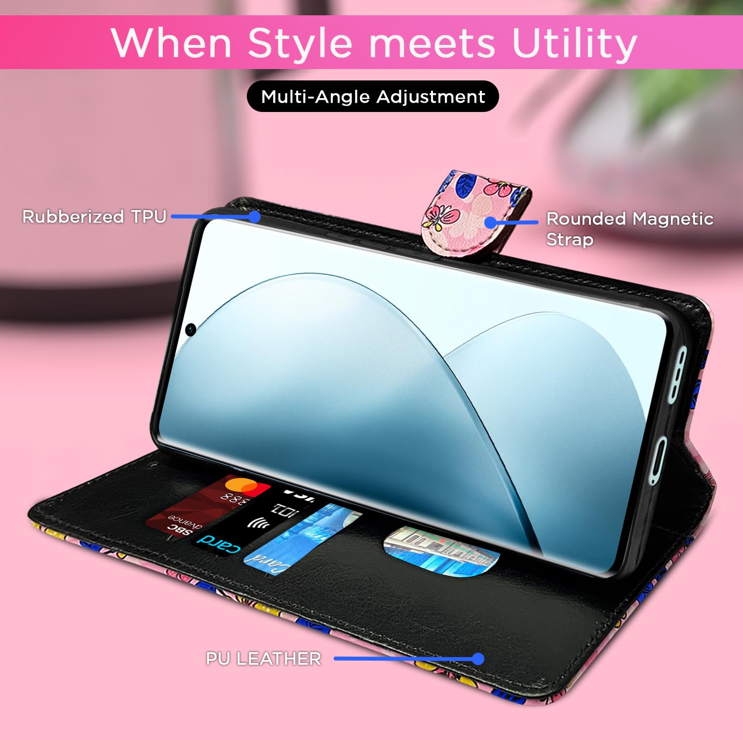 Pink flower Wallet wallet flip cover for Vivo V29/V29 Pro 5G – Pikkme – photo 5