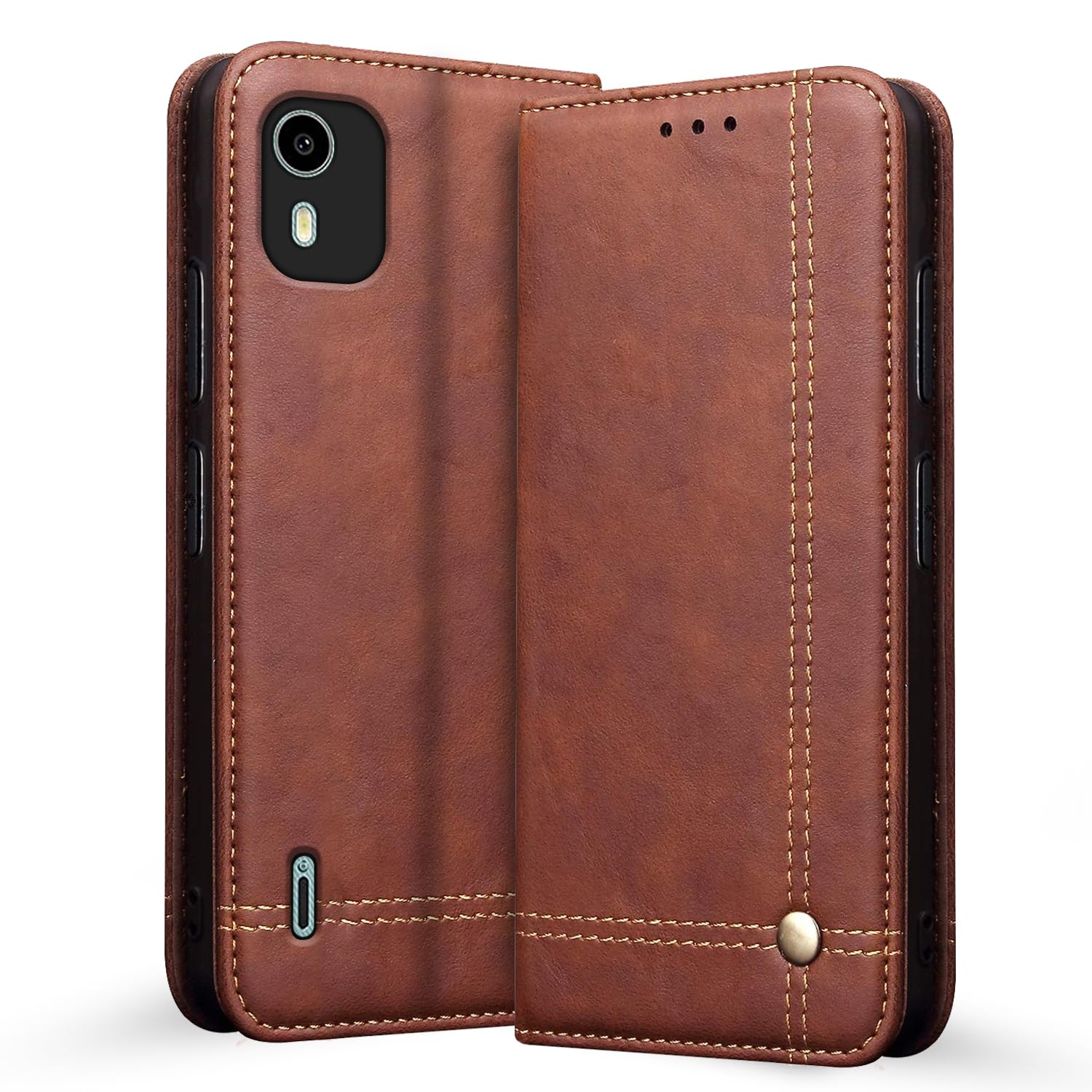 Pikkme Nokia C12 / Nokia C12 Pro Premium Leather Magnet Flip Cover (Brown)