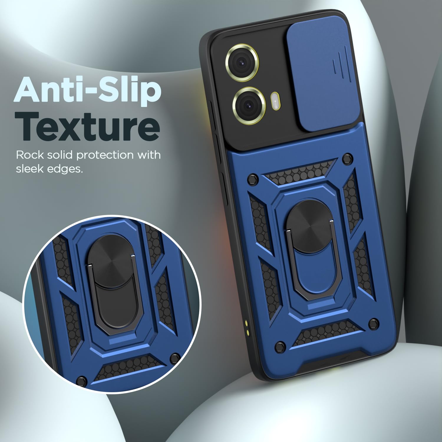 Pikkme Motorola Moto G85 5G Sliding Camera Shield & Stand D10 Tough Armor Back Cover (Blue)