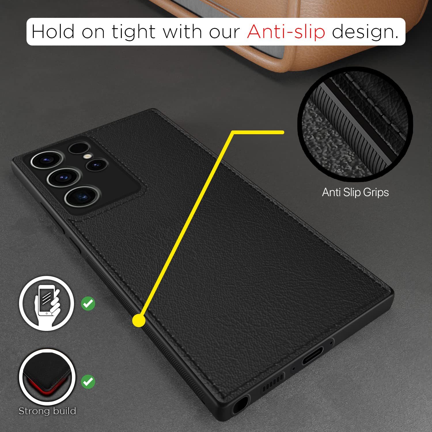 Pikkme Samsung Galaxy S23 Ultra 5G Leatherback Back Case | Black
