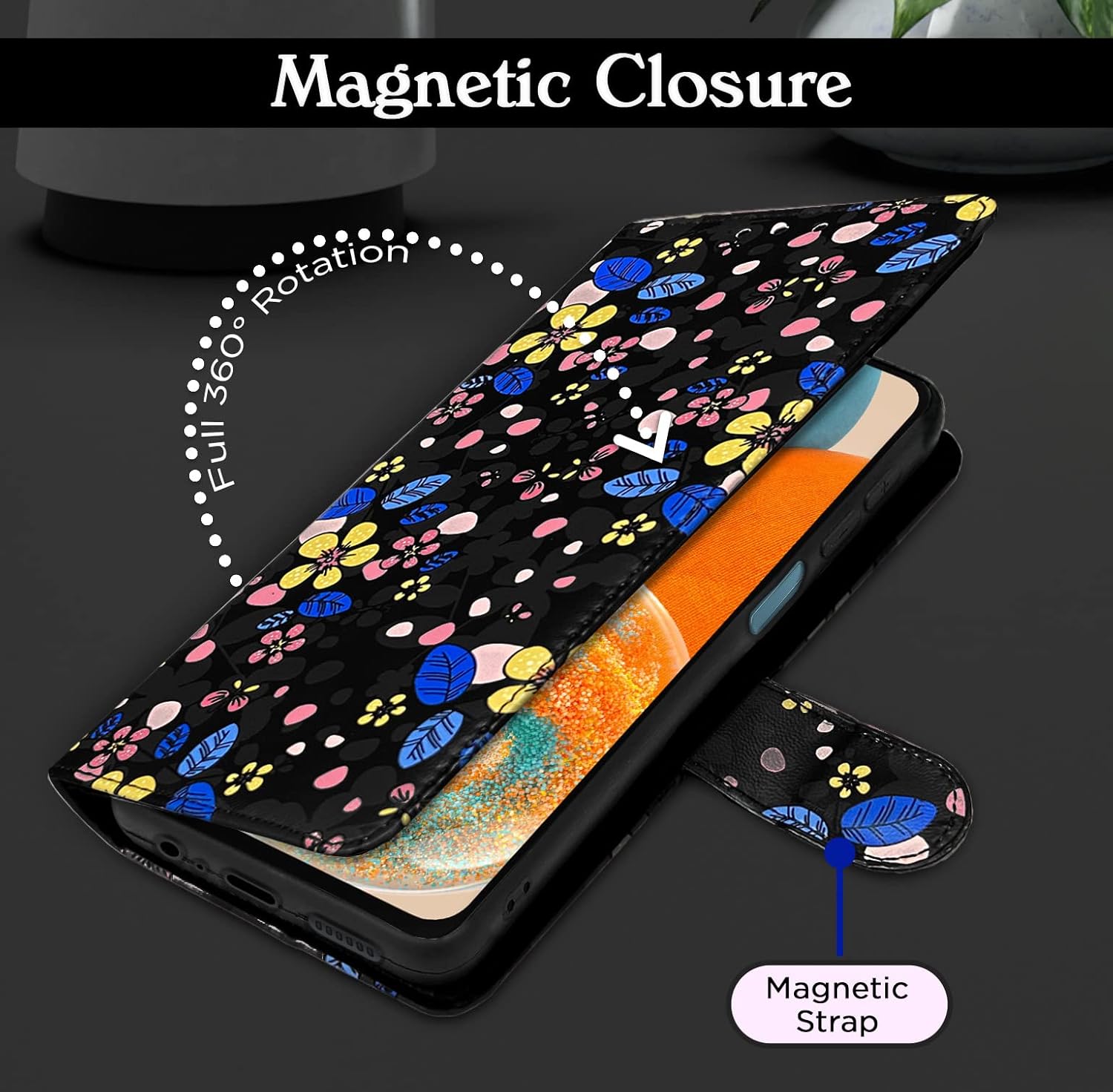 Pikkme Samsung Galaxy A23 4G / A23 5G Flower Flip Cover (Black)