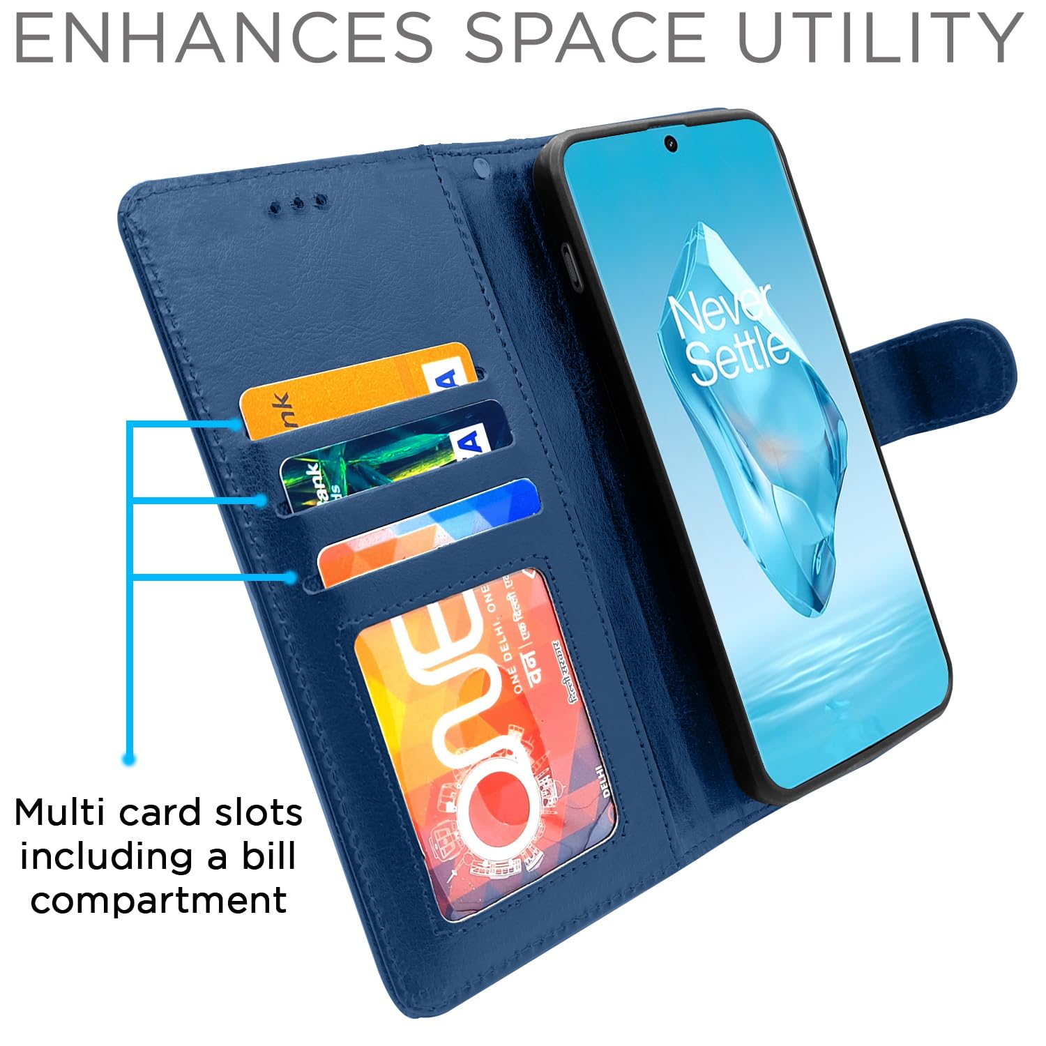 Pikkme OnePlus 12R 5G Vintage Flip Cover (Blue)