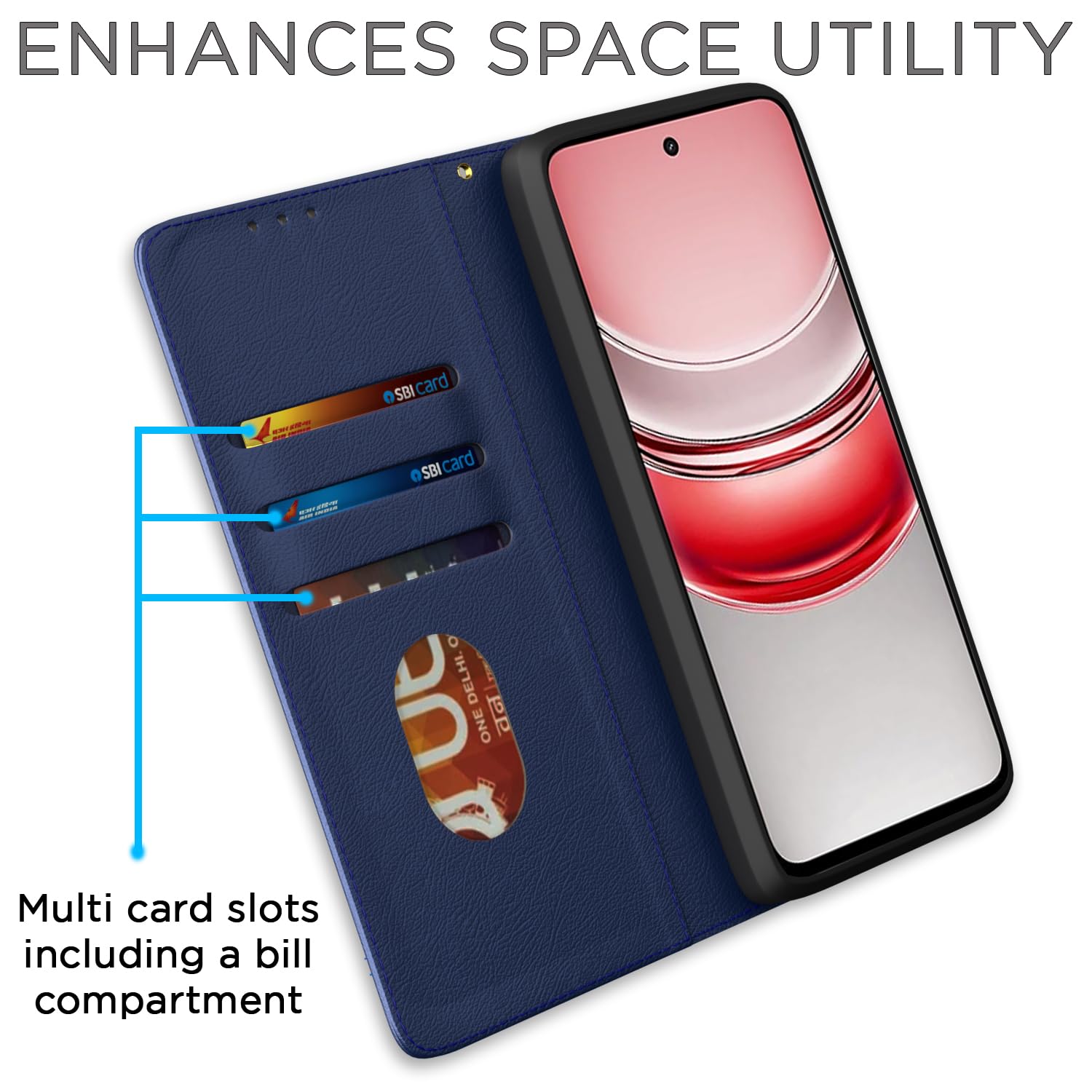 Realme Narzo 80x/P3x/14X 5G Magnetic wallet flip cover in blue by Pikkme – photo 3