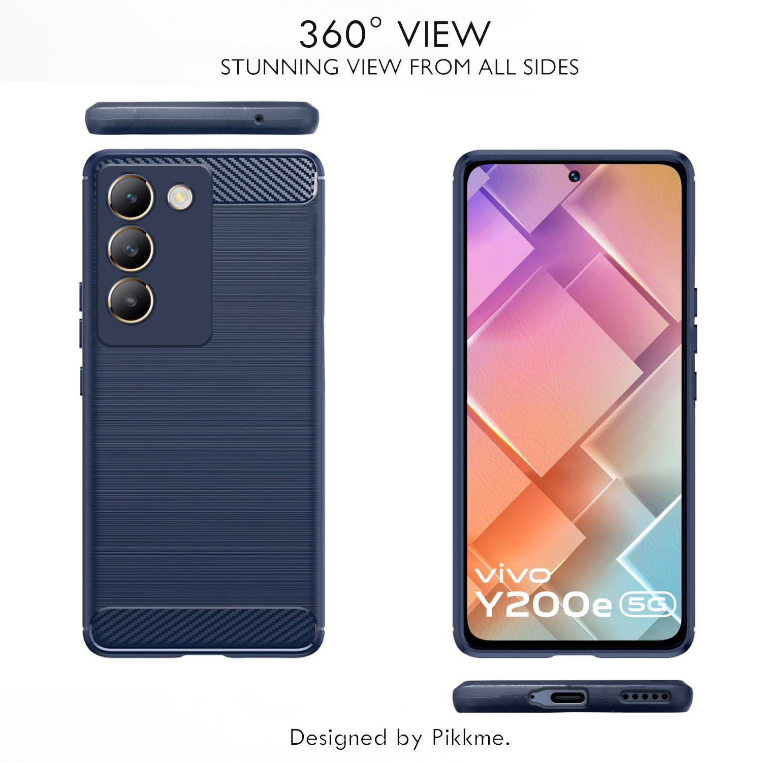 Pikkme Vivo T3 5G / Vivo Y200e 5G Hybrid Carbon Fiber Back Cover | Blue