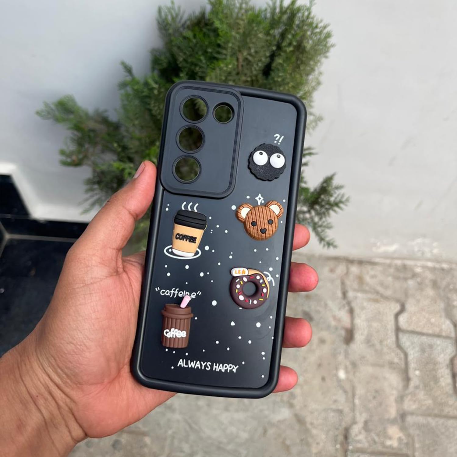Pikkme Vivo Y200e 5G / Vivo T3 5G Cute Fun Cartoon 3D Bear Coffee Back Cover (Black)