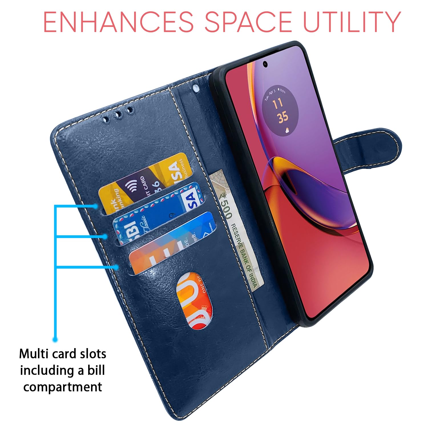 Pikkme blue & brown Magnetic flip cover for Moto G84 5G – photo 3