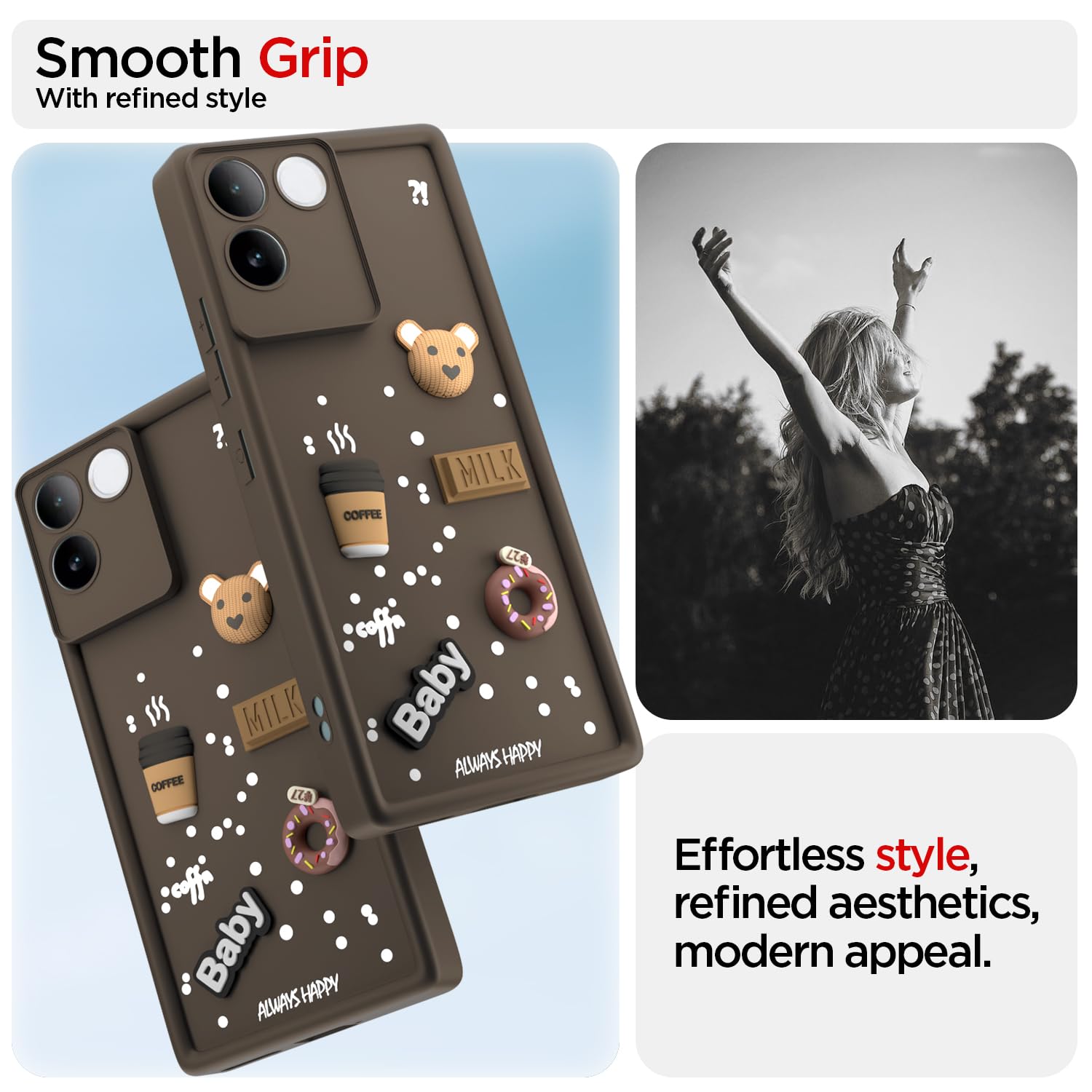 Pikkme iQOO Z7 Pro 5G Cute Fun Cartoon 3D Bear Coffee Back Cover (Brown)