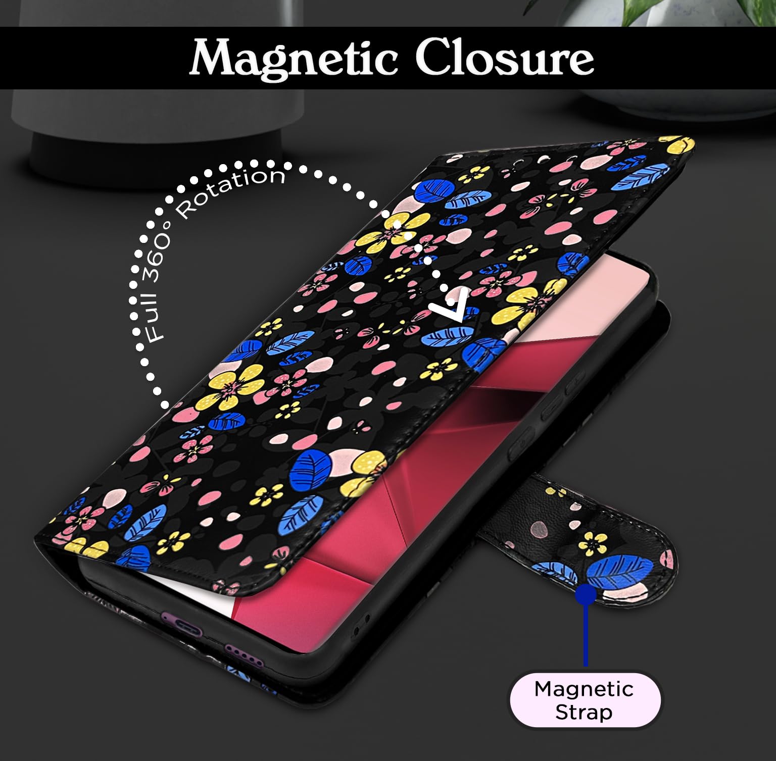 Black flower flip case for Vivo V29E – Pikkme – photo 6