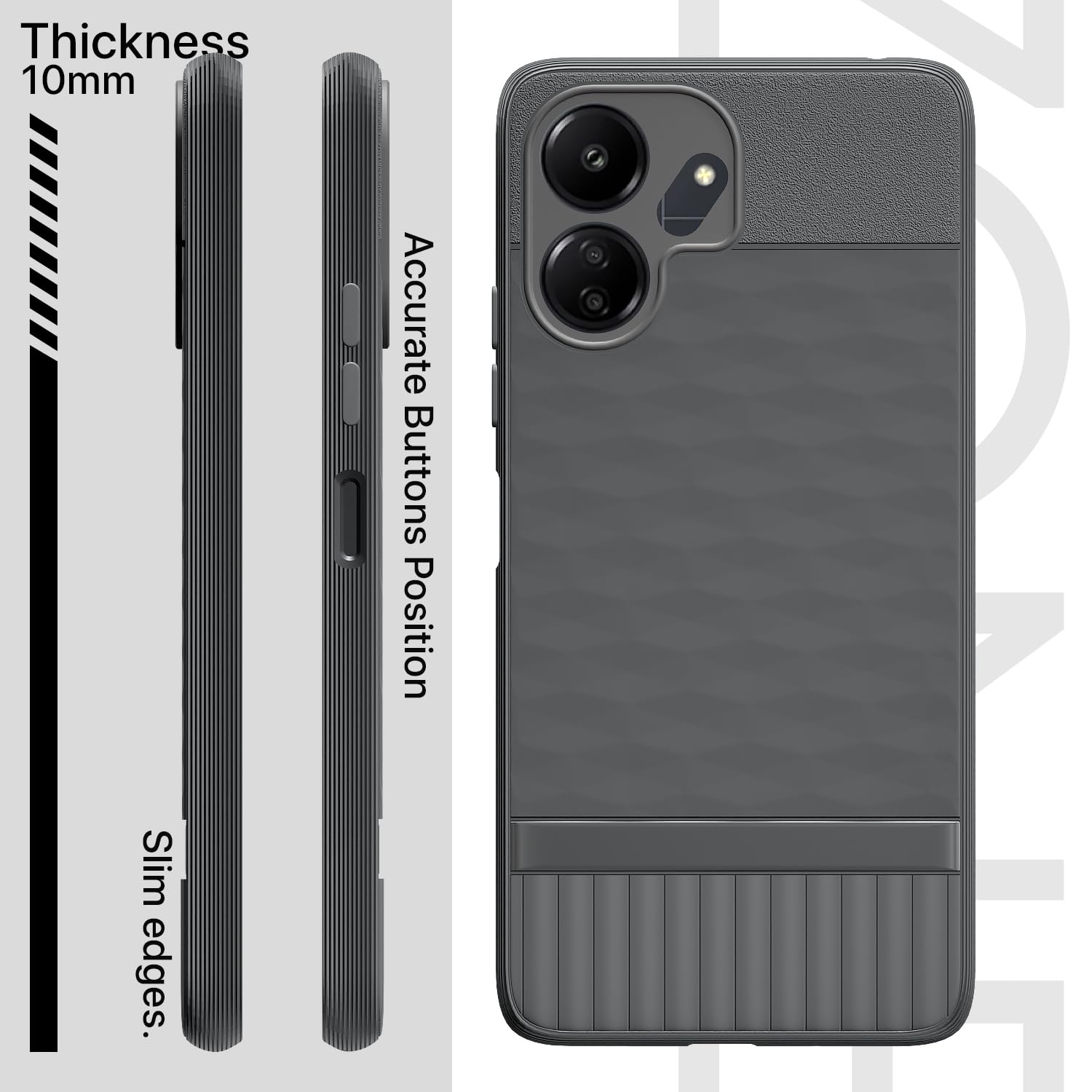 Pikkme Redmi 13c 4G / Redmi 13c 5G / Poco C65 Gencase Back Cover (Grey)