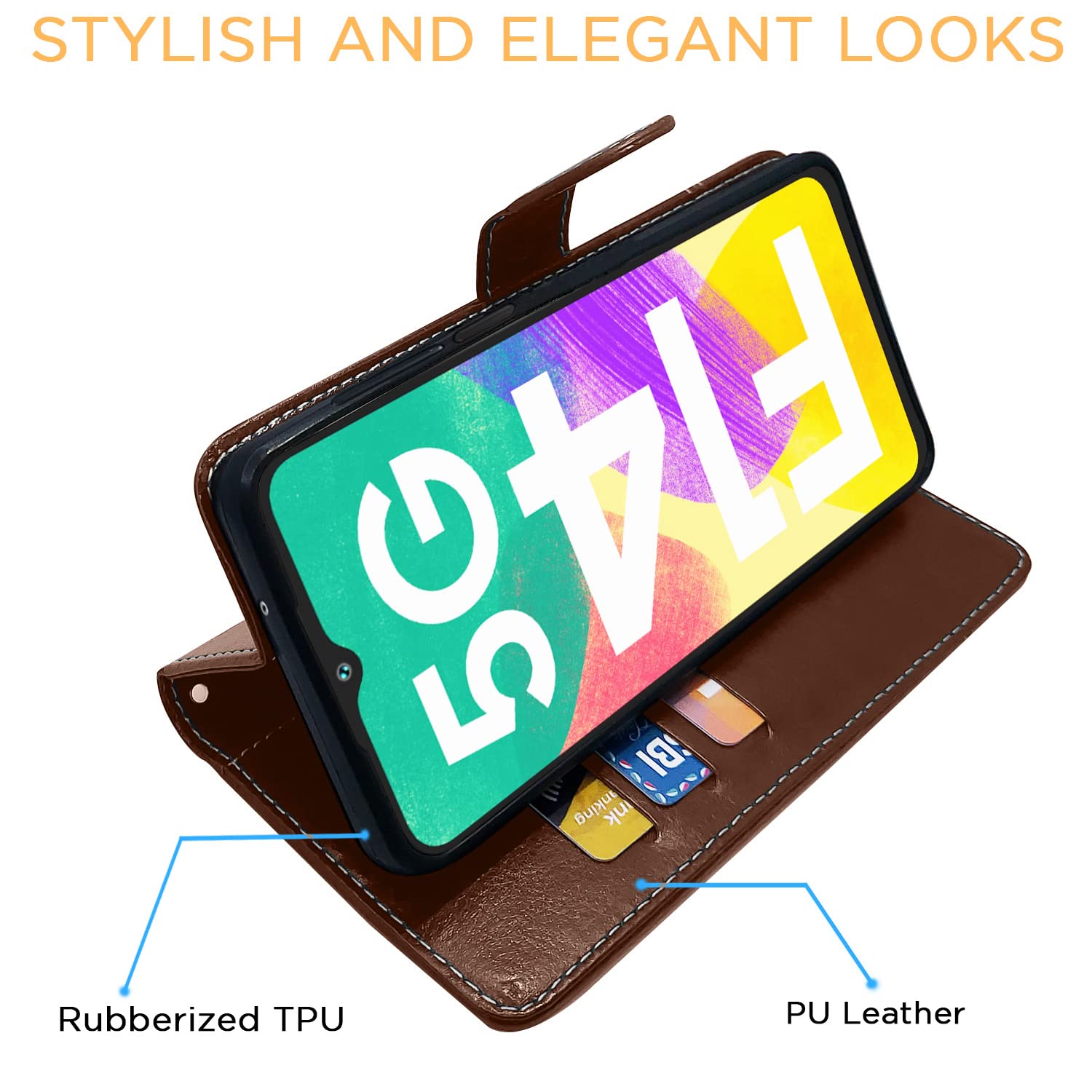 Samsung F14 5G Magnetic mobile flip cover in brown & coffee by Pikkme – photo 5