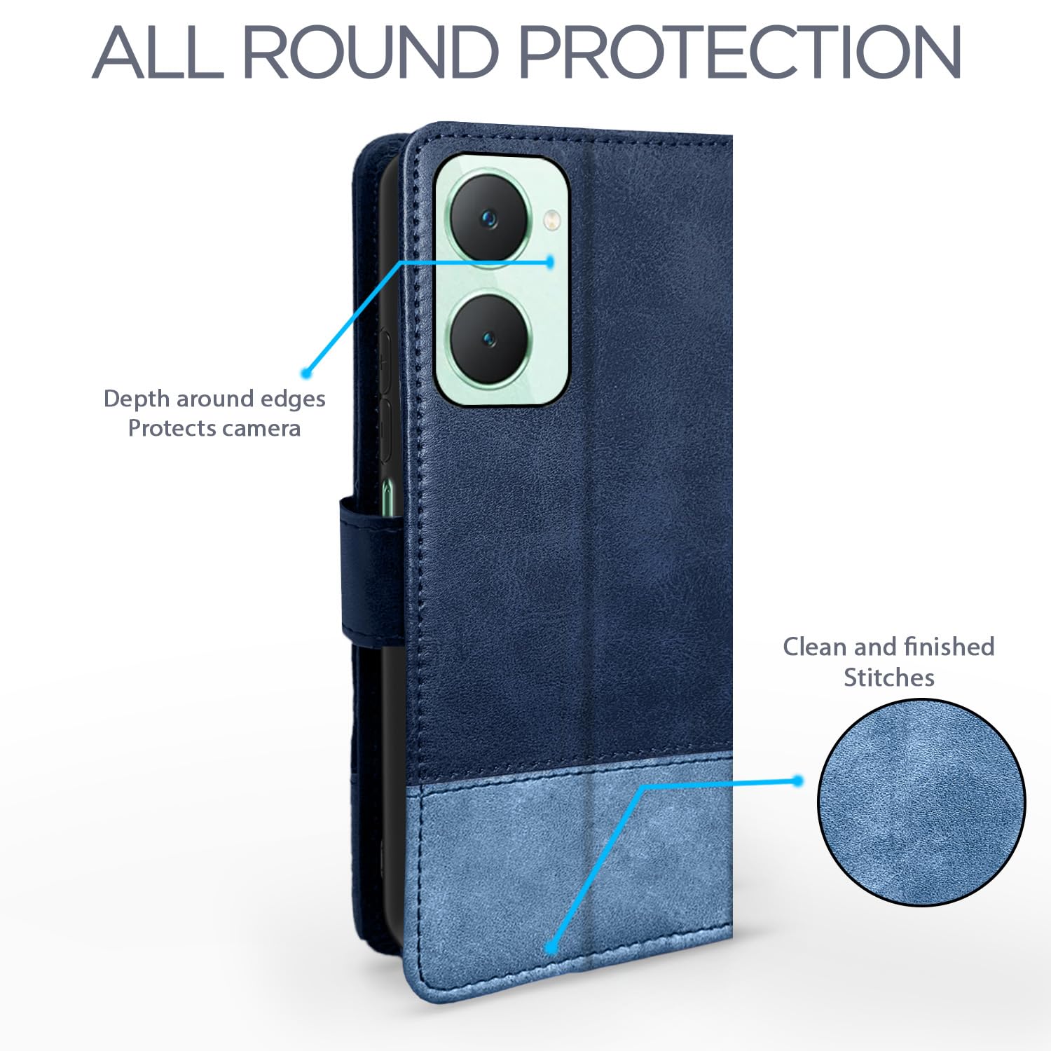 Pikkme navy & light blue Magnetic flip cover for iQOO Z9 Lite 5G/Vivo T3 Lite 5G/Vivo Y18/Y18e/Y03 – photo 2