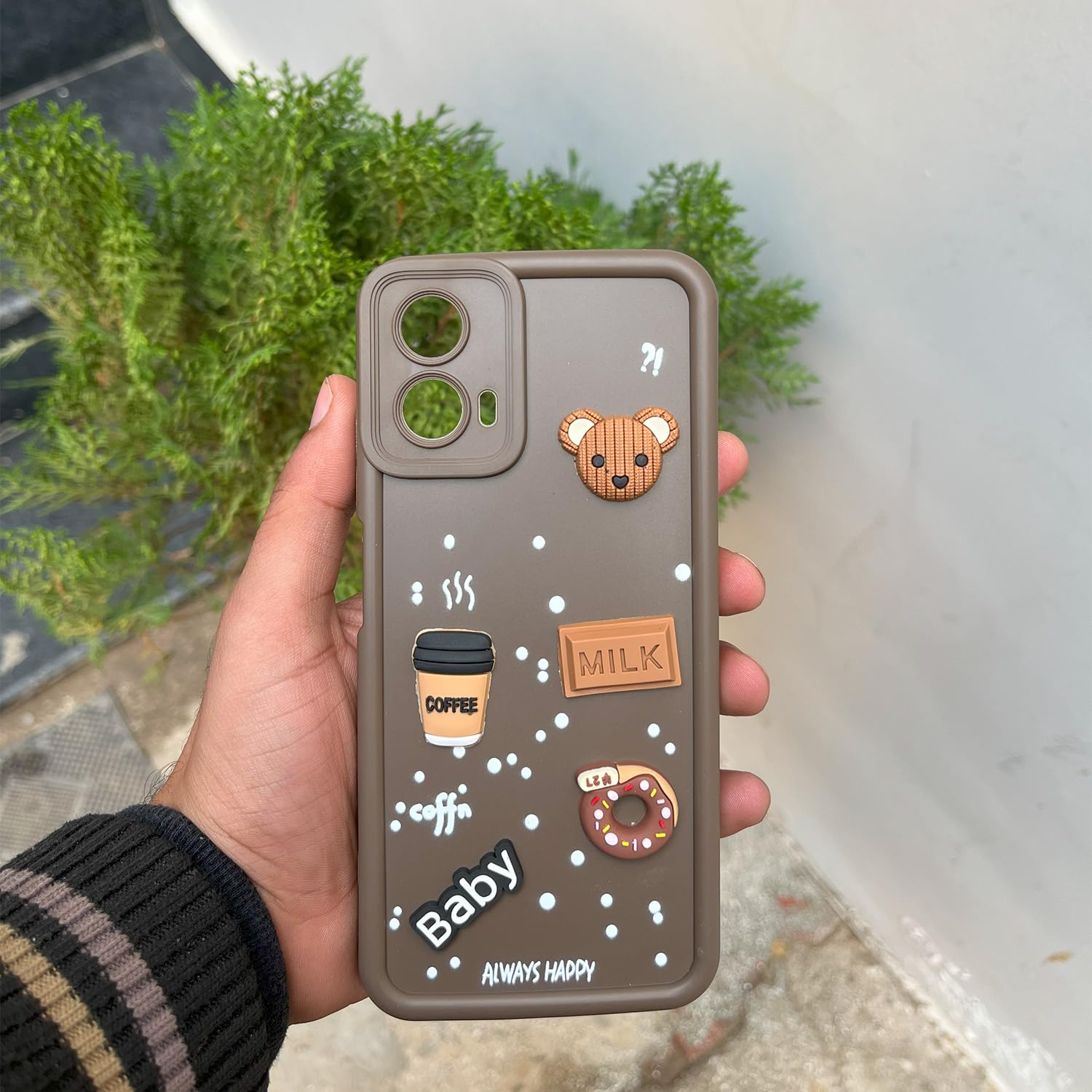 Pikkme Moto G34 / G45 5G Cute Fun Cartoon 3D Bear Coffee Back Cover (Brown)