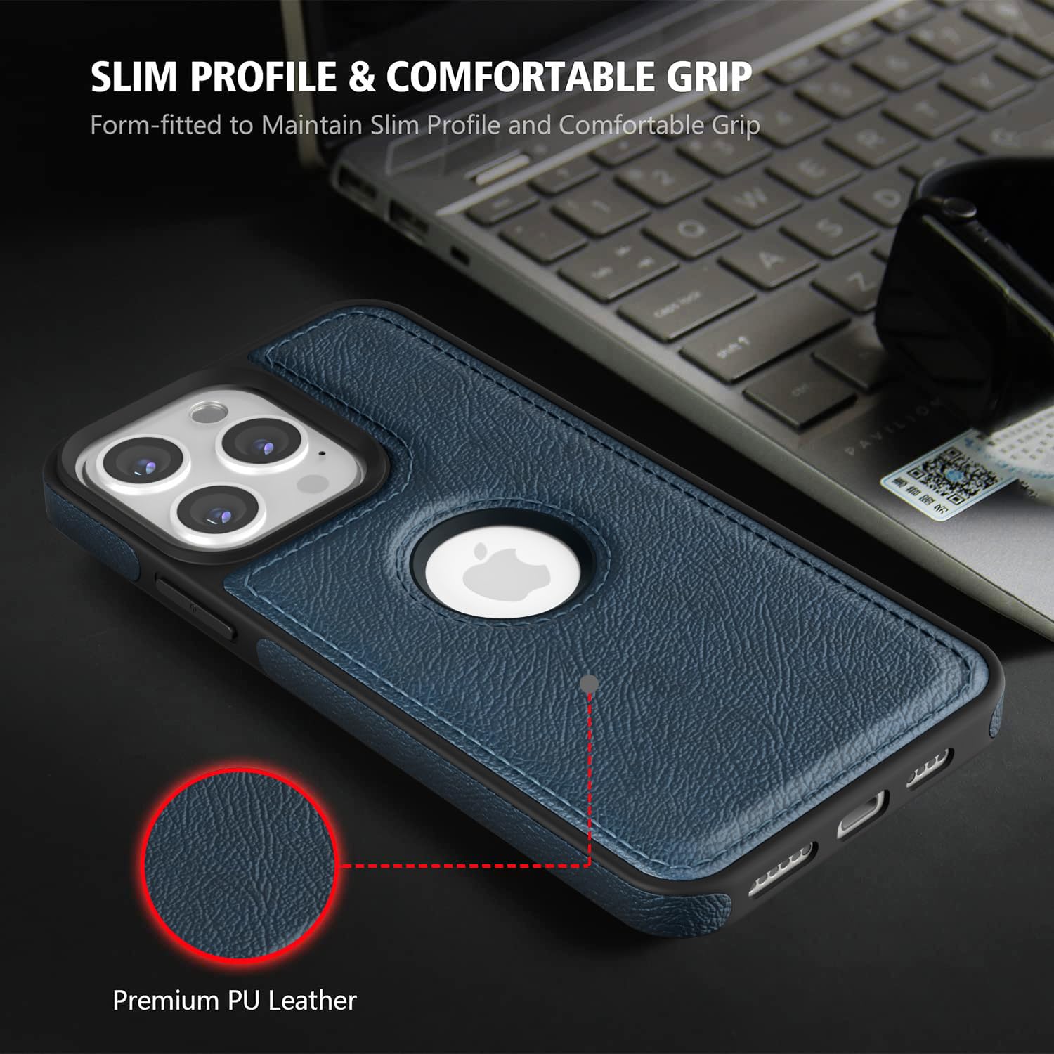 Pikkme iPhone 14 Pro Max Flexible Pu Leather Back Case (Blue)