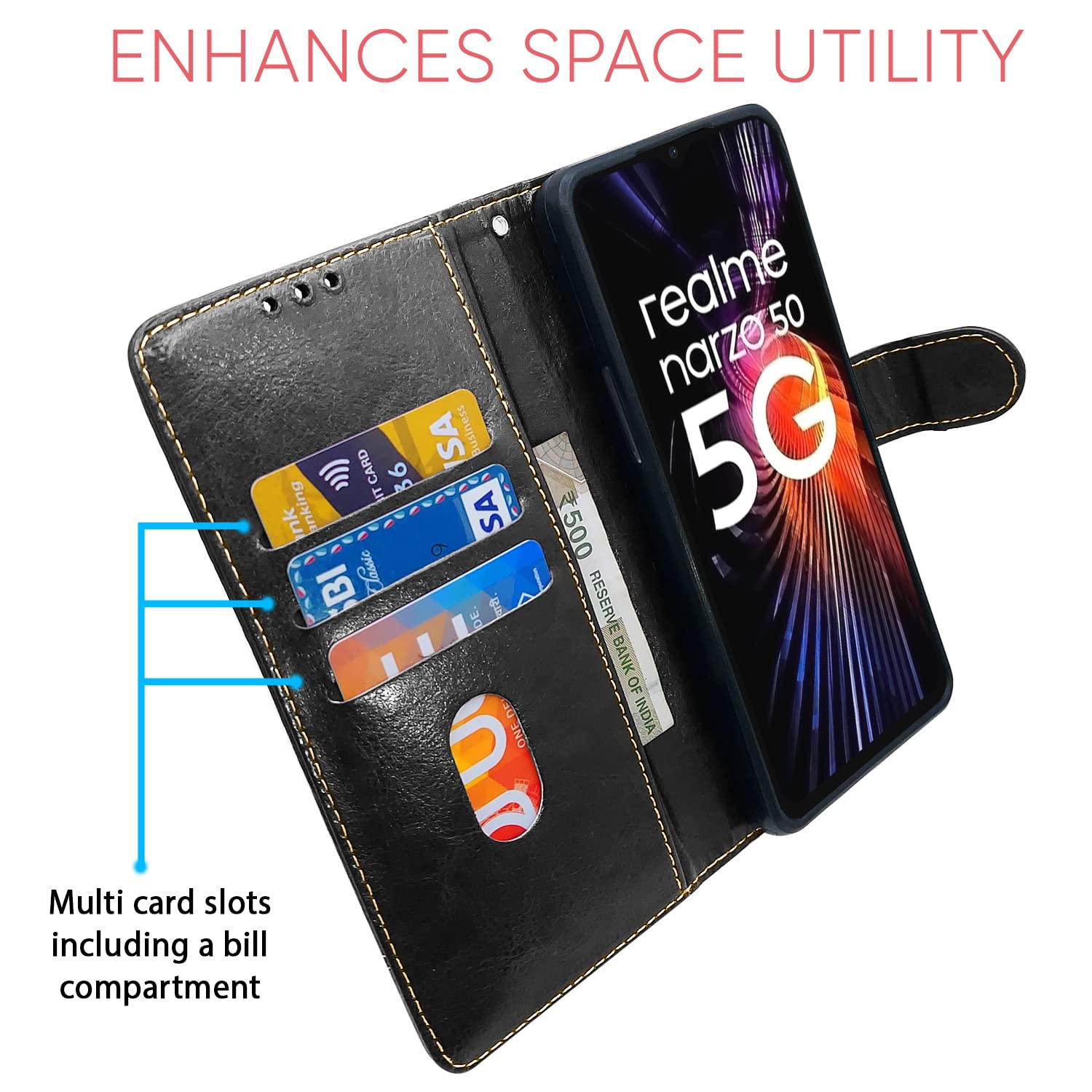 Black & brown Magnetic flip cover for Realme Narzo 50 5G – Pikkme – photo 3
