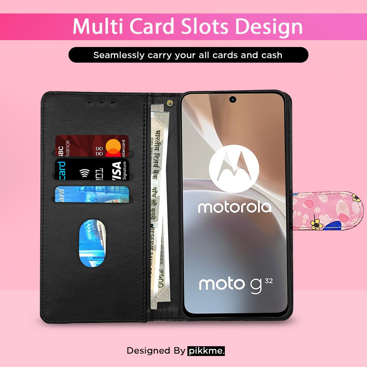 Pikkme pink flower Wallet wallet flip cover for Moto G32 – photo 3