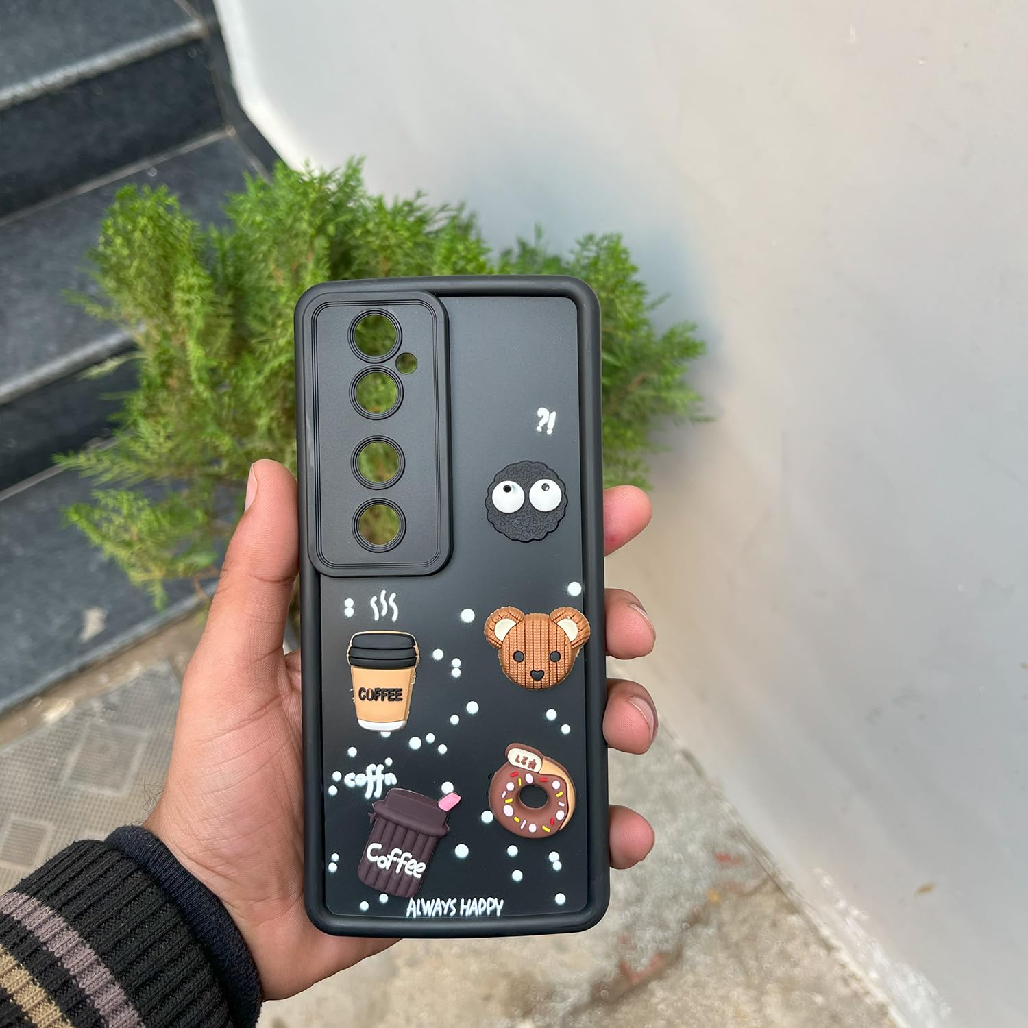 Pikkme Vivo V40 5G / V40 Pro 5G / T3 Ultra 5G Cute Fun Cartoon 3D Bear Coffee Back Cover (Black)