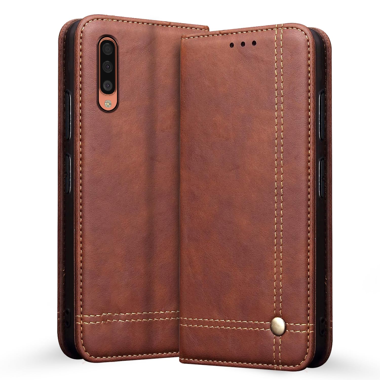 Pikkme Samsung Galaxy A50 Premium Leather Magnetic Flip Cover (Brown)
