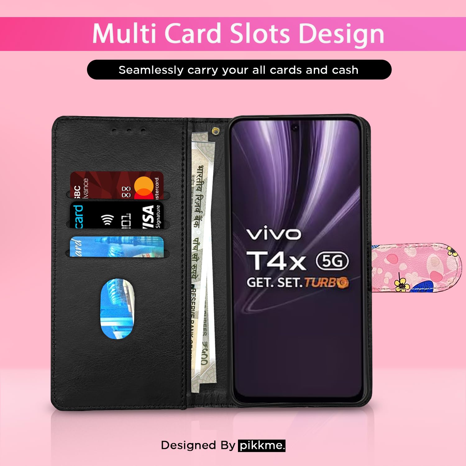 Pikkme pink flower Wallet flip case for Vivo T4x/iQOO Z10x/Y31 Pro 5G – photo 2
