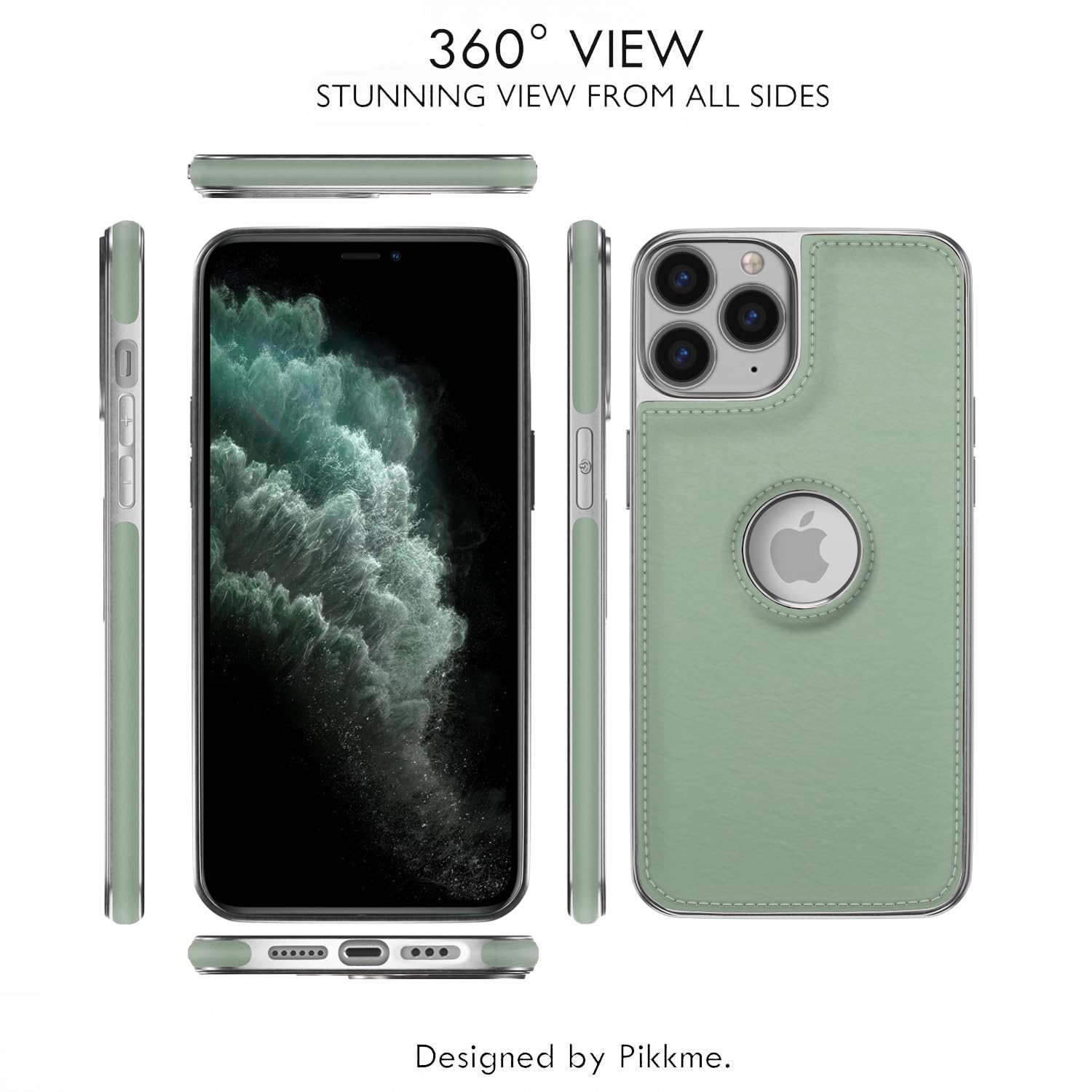 Pikkme iPhone 11 Pro Max Silver Electroplated Chrome Leather Back Cover (Green)