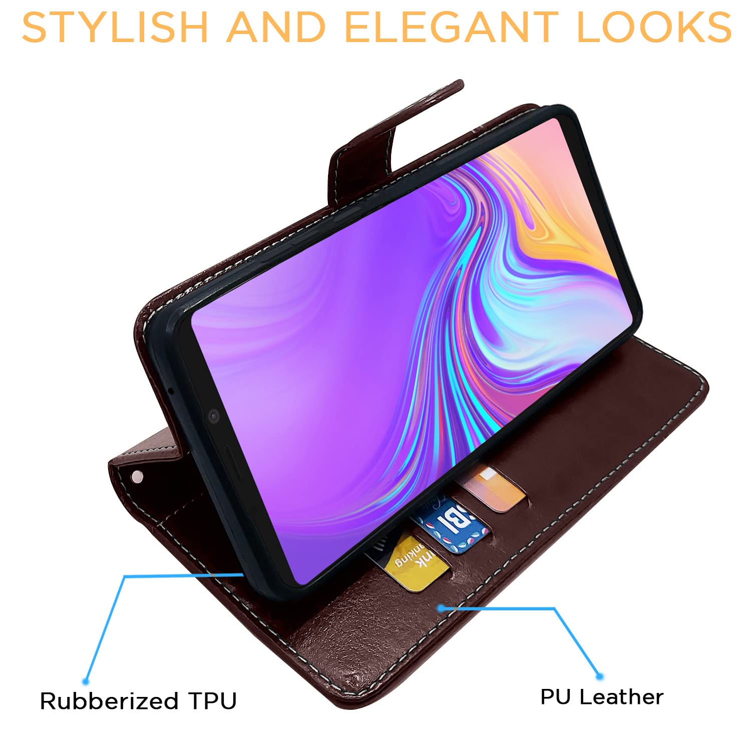 Samsung A9 2018 5G Magnetic wallet flip cover in coffee & brown by Pikkme – photo 5