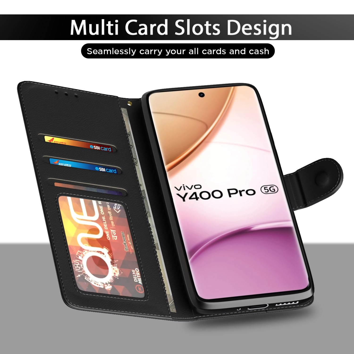 Pikkme Vivo Y400 Pro 5G Vintage Back Cover (Black)