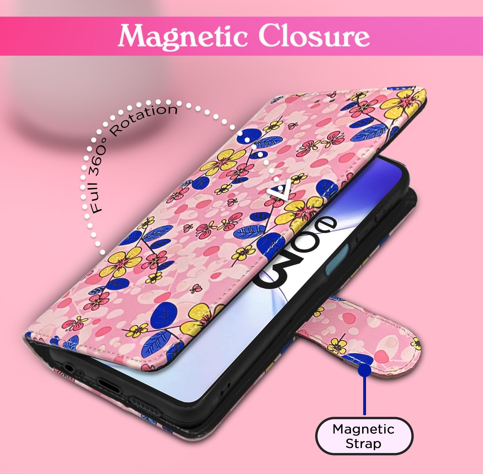 Pink flower flip case for Realme Narzo N53 – Pikkme – photo 2