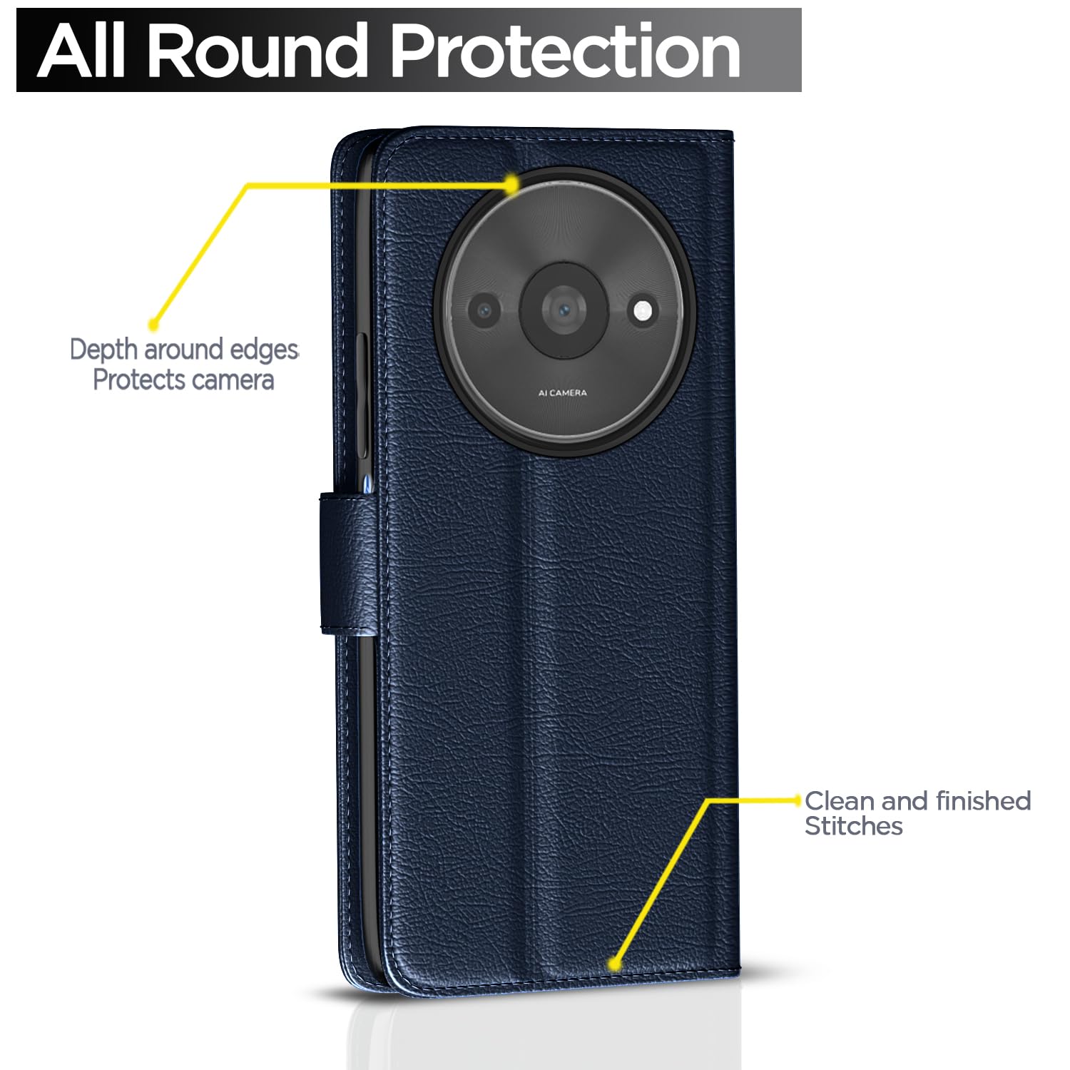 Pikkme Redmi A3 (2024) / Redmi A3x / Poco C61 Vintage Flip Cover (Blue)