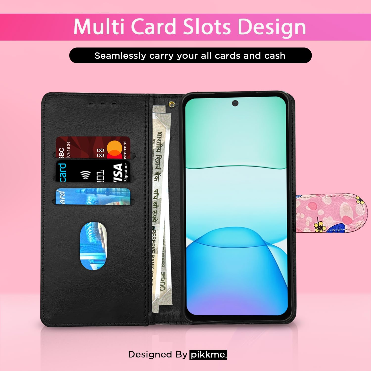 Pikkme pink flower Wallet mobile flip cover for Redmi 13/Poco M6 Plus 5G – photo 2